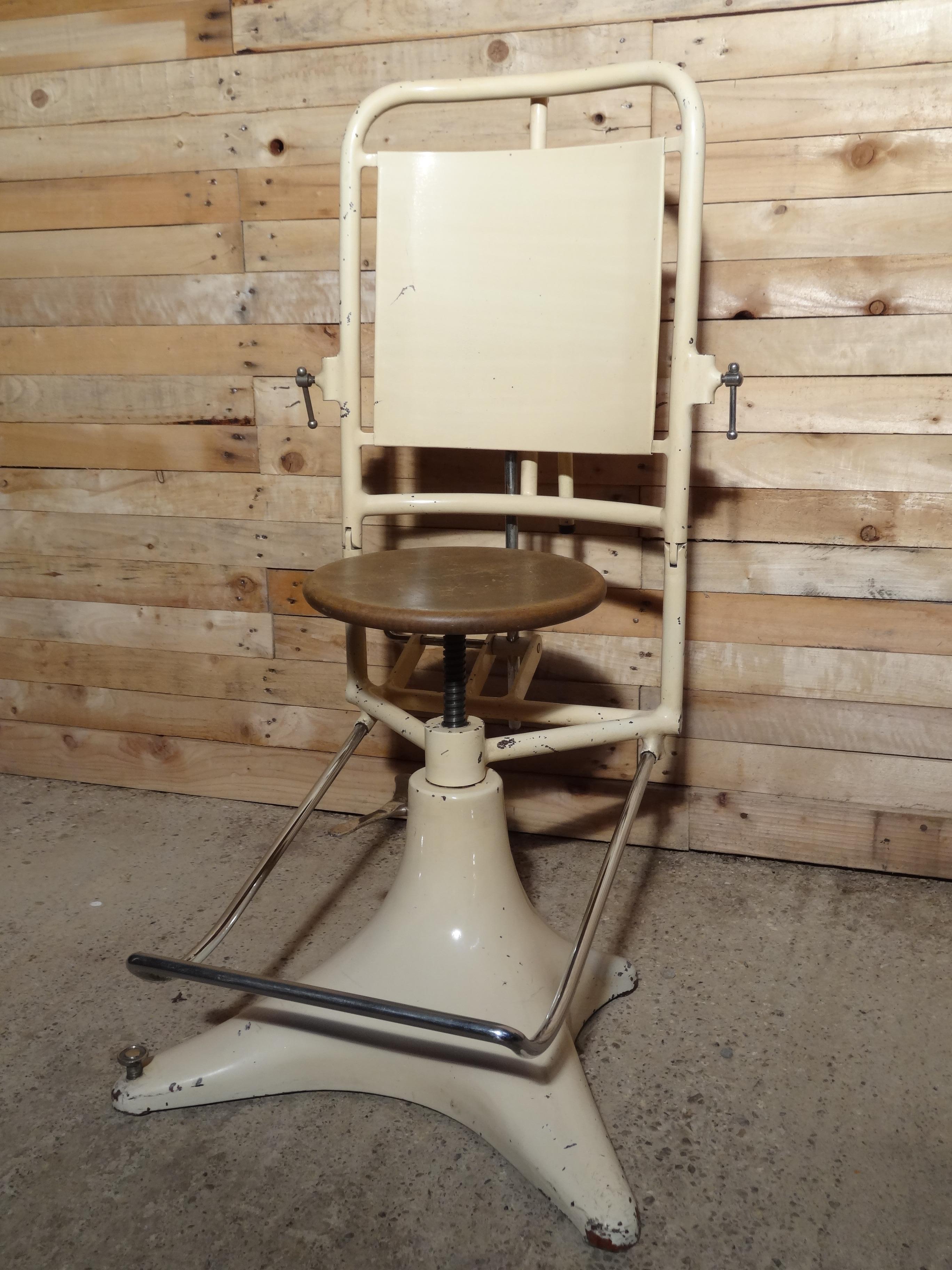 1850 French adjustable metal dentist chair

Fantastic French dentist chair, it has a wooden seat, fully adjustable, chair is in great vintage condition. 

Very heavy cast iron! 

Measures: Seat height 53cm, height 103 cm, depth 70cm, width