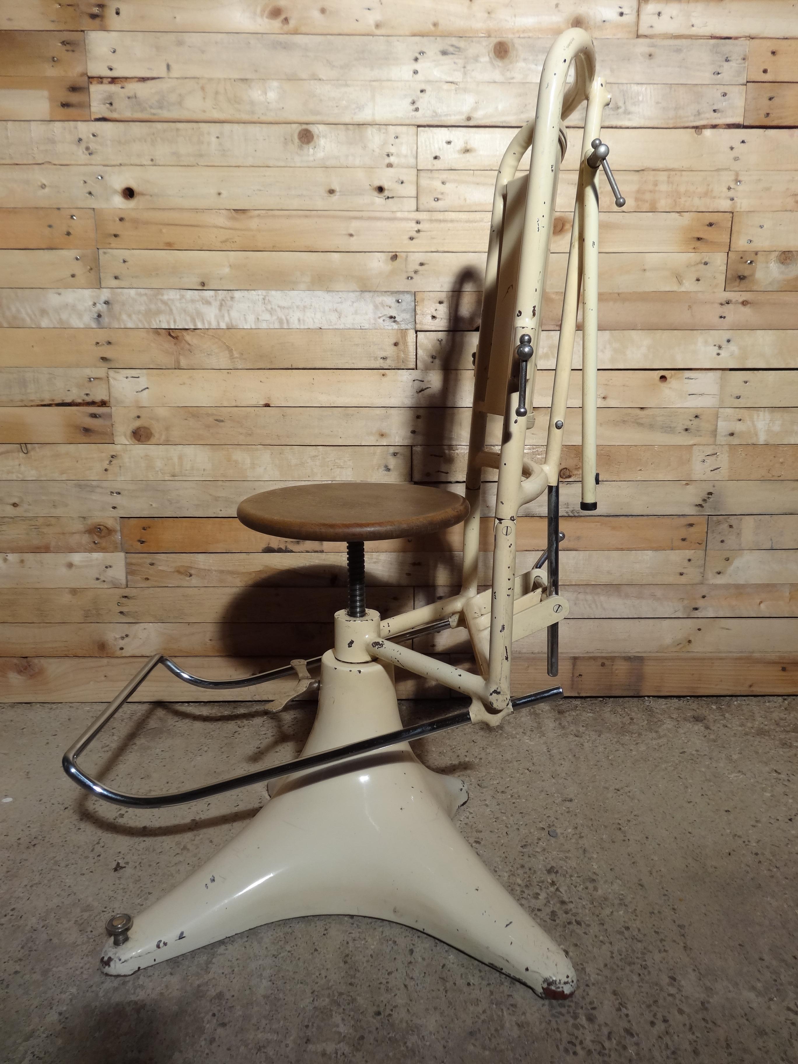 Mid-19th Century Antique Vintage 1850 French Adjustable Dentist Drilling Chair For Sale