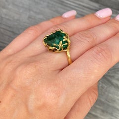 ANTIQUE VINTAGE 18K Yellow gold DIOPTASE CRYSTAL COCKTAIL RING 8.08GR 6.75