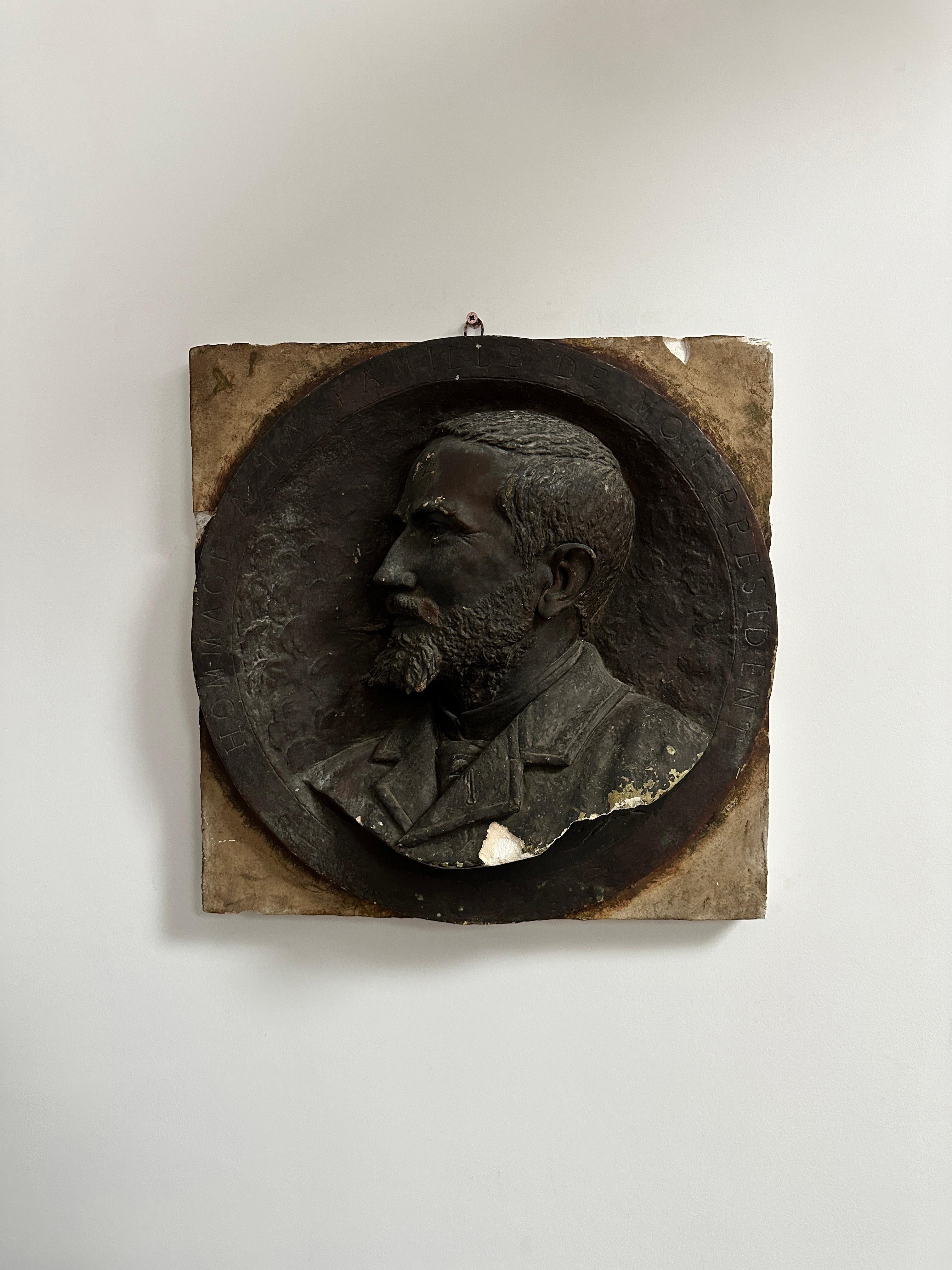 - A 19th Century plaster wall bust of a bearded man with inscription, England circa 1890. 
- The figure has a real presence encompassing the most remarkable craftsmanship, wonderful detail and age related wear across the original plaster and