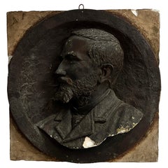 Antique Vintage 19th Century Plaster Wall Bust Of A Bearded Man With Inscription