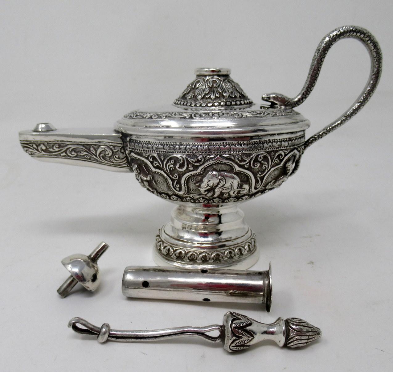19th Century Antique Vintage Anglo Indian Sterling Silver Gentlemans Victorian Cigar Lighter