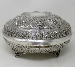 Antique Vintage Anglo Indian Sterling Solid Silver Jewellery Casket Trinket Box
