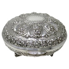 Retro Vintage Anglo Indian Sterling Solid Silver Jewellery Casket Trinket Box