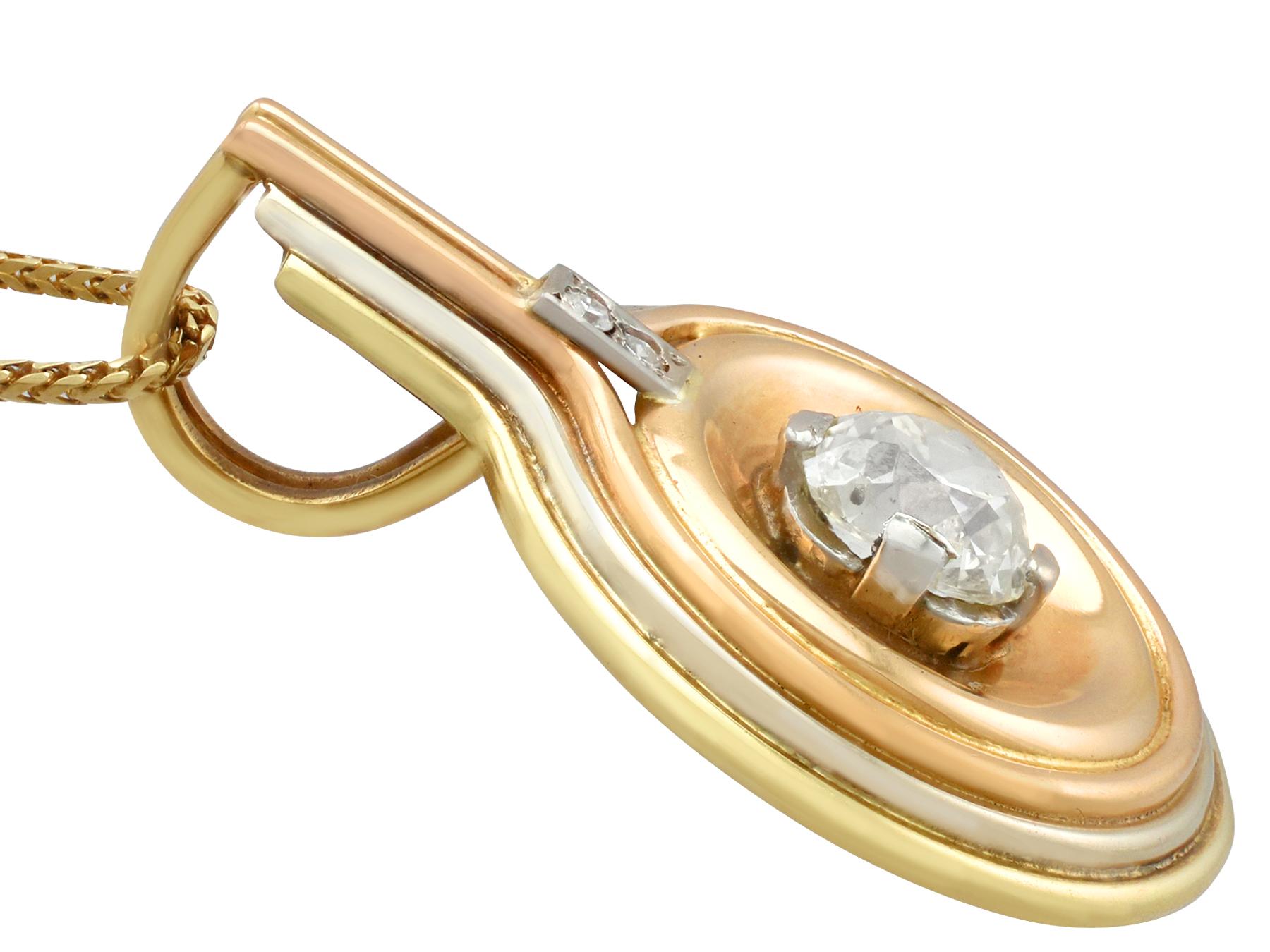 Women's Art Deco 1.72 Carat Diamond Tri-Colored Gold Pendant