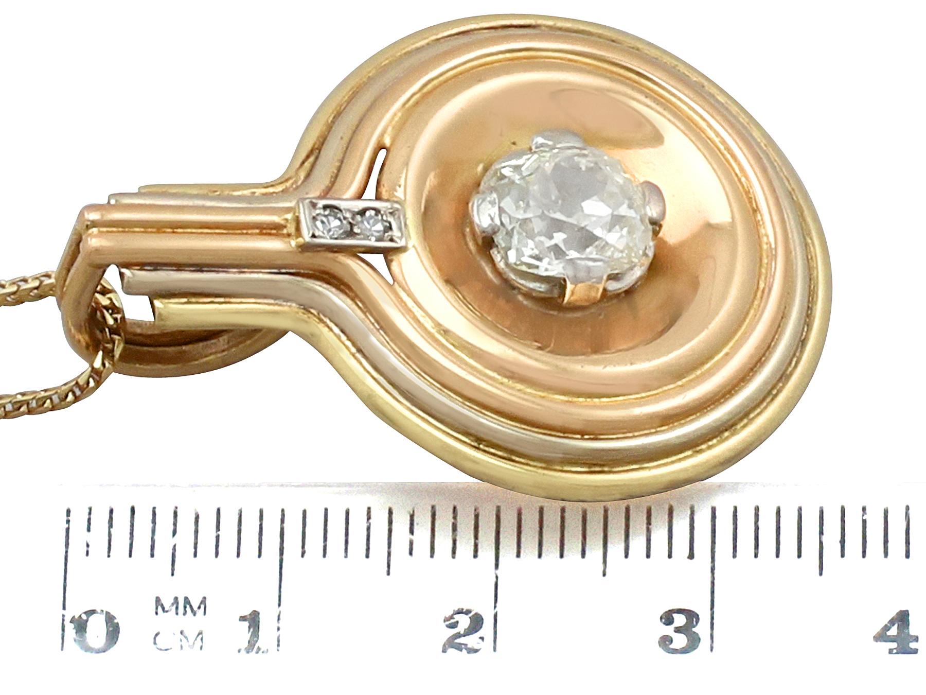 Art Deco 1.72 Carat Diamond Tri-Colored Gold Pendant 2