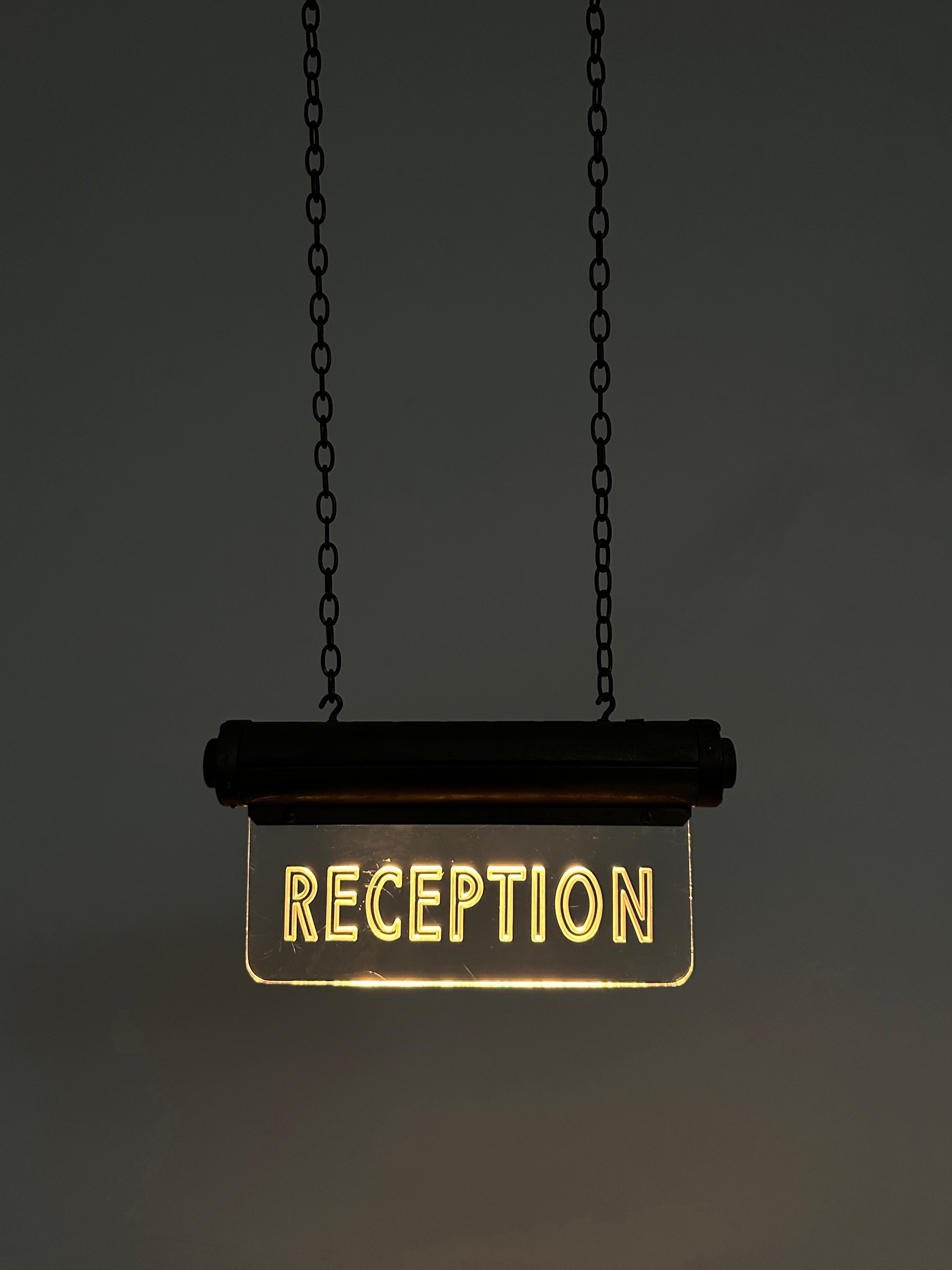 British Antique Art Deco Brass Illuminated Advertising Cinema Reception Flambosign Sign For Sale