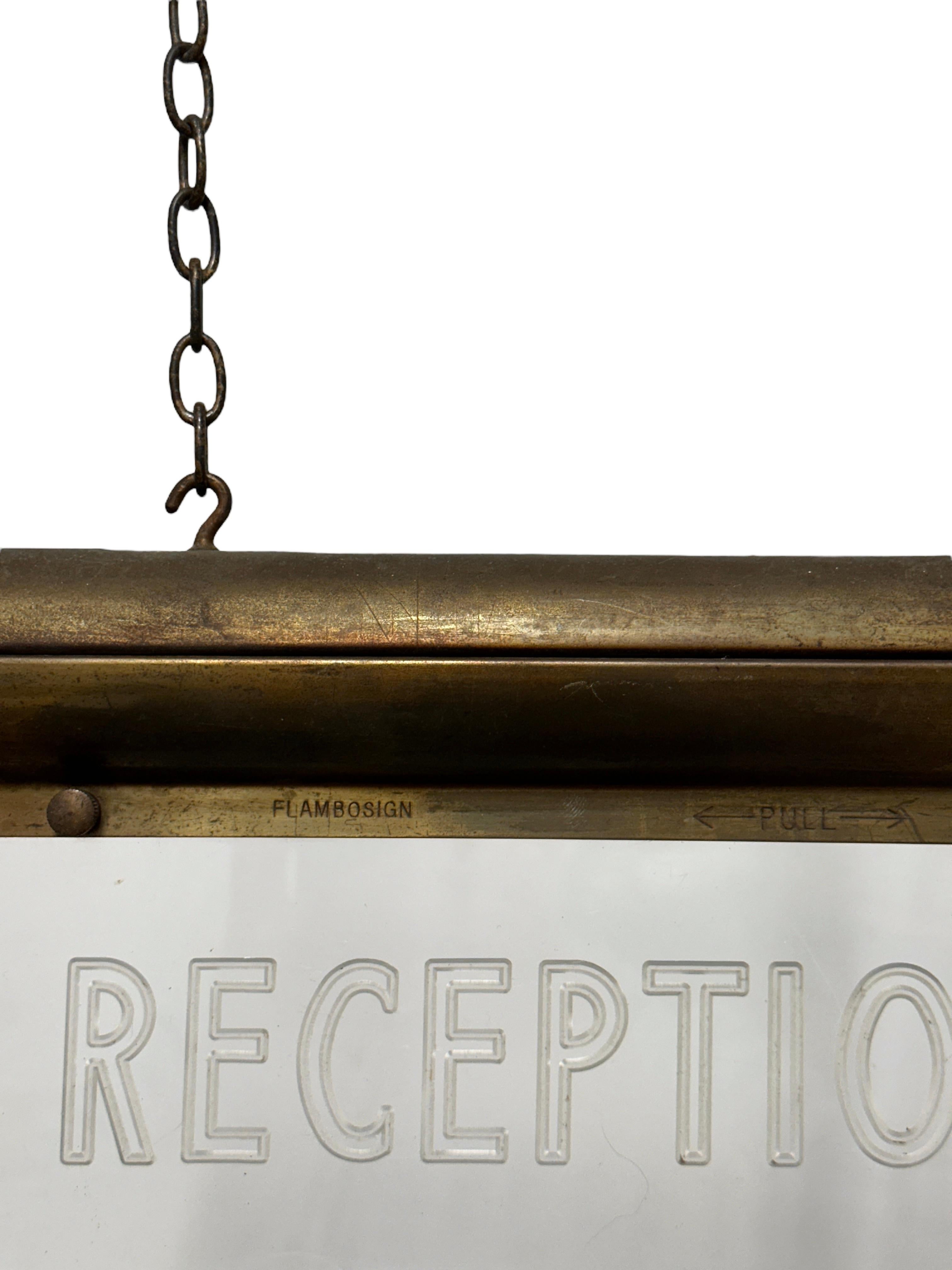 Antique Art Deco Brass Illuminated Advertising Cinema Reception Flambosign Sign In Good Condition For Sale In Sale, GB