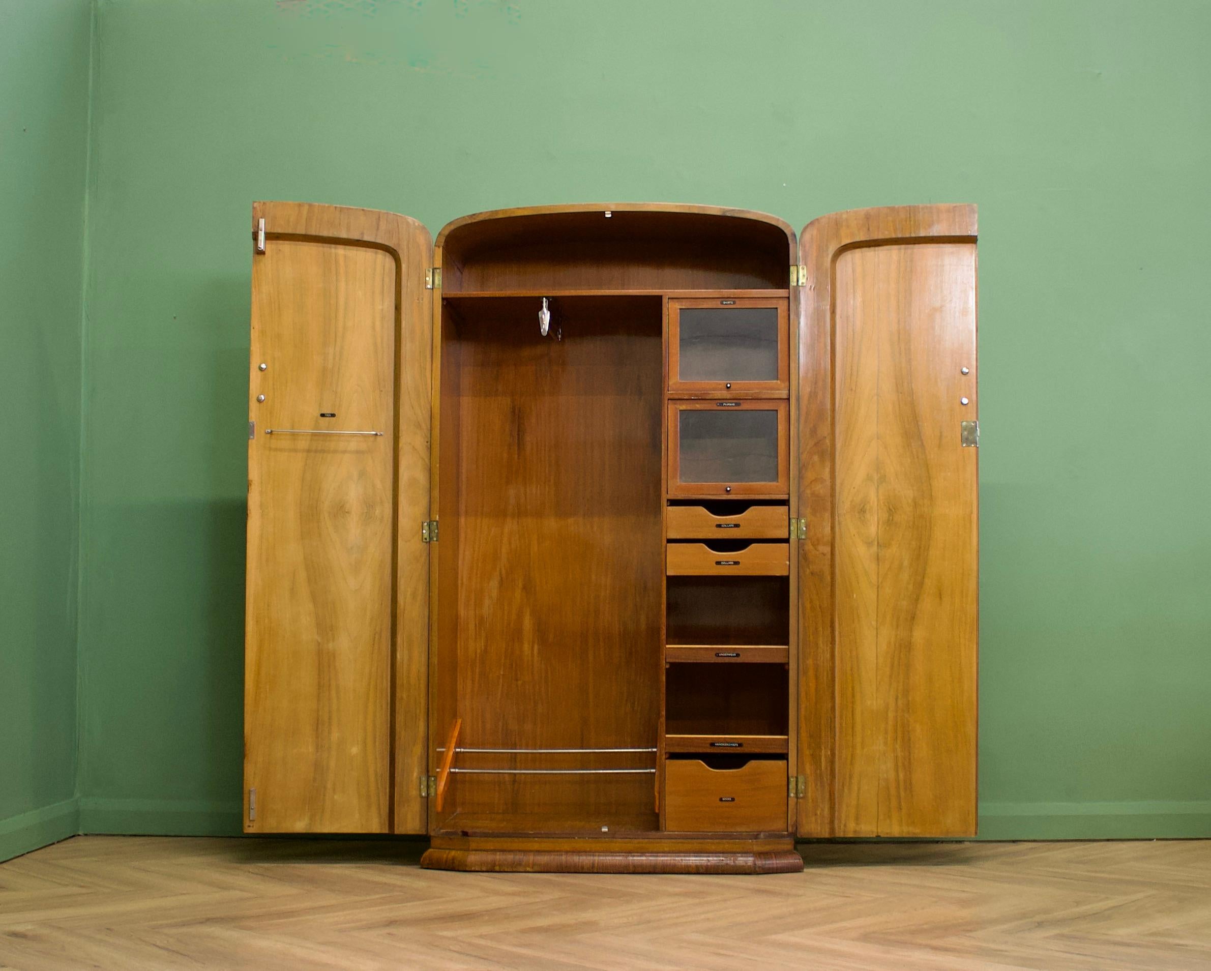 Antique Vintage Art Deco Burr Walnut Compact Compactum Wardrobe, 1930s In Good Condition In South Shields, GB