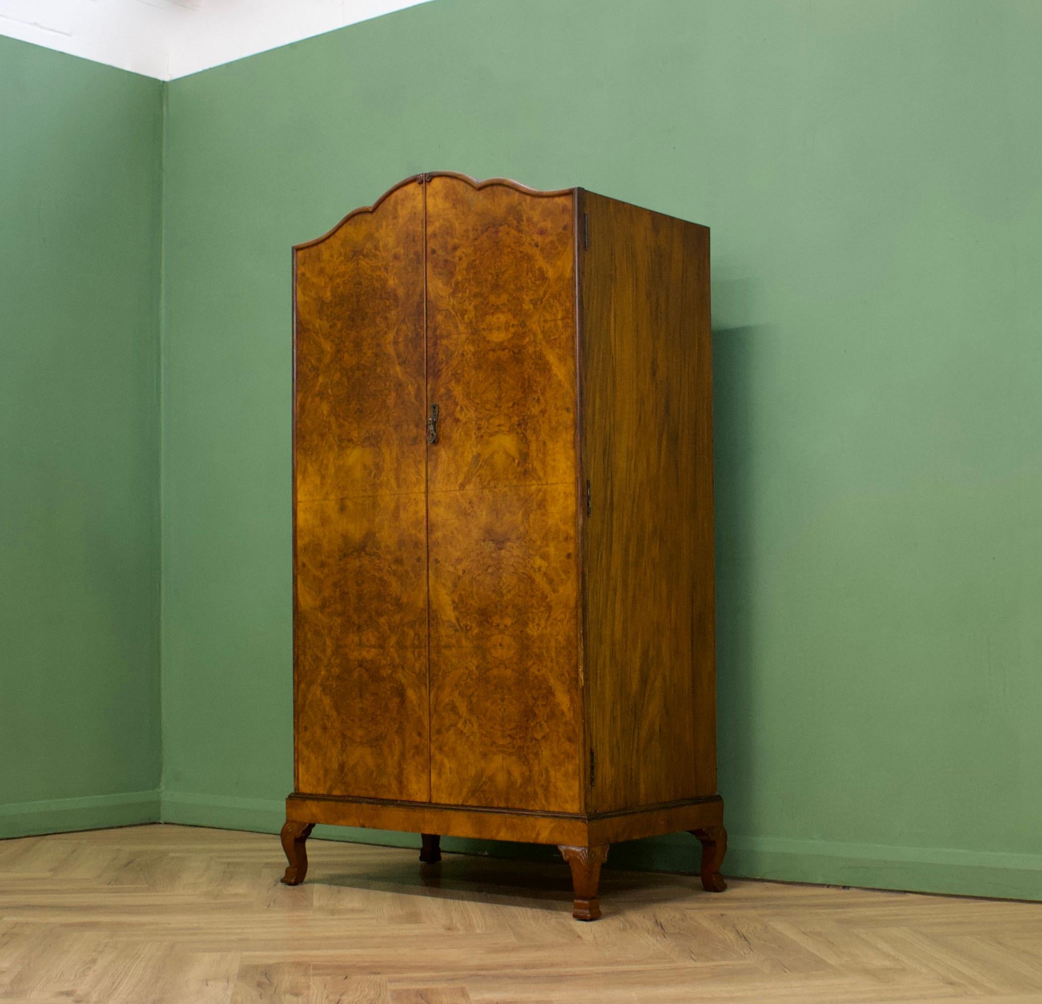 Antique Vintage Art Deco Burr Walnut Compact Compactum Wardrobe, 1930s In Good Condition In South Shields, GB