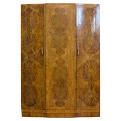 Antique Vintage Art Deco Burr Walnut Compact Compactum Wardrobe, 1930s