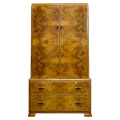 Ancienne armoire compacte en ronce de noyer Art Vintage Art Deco, années 1930