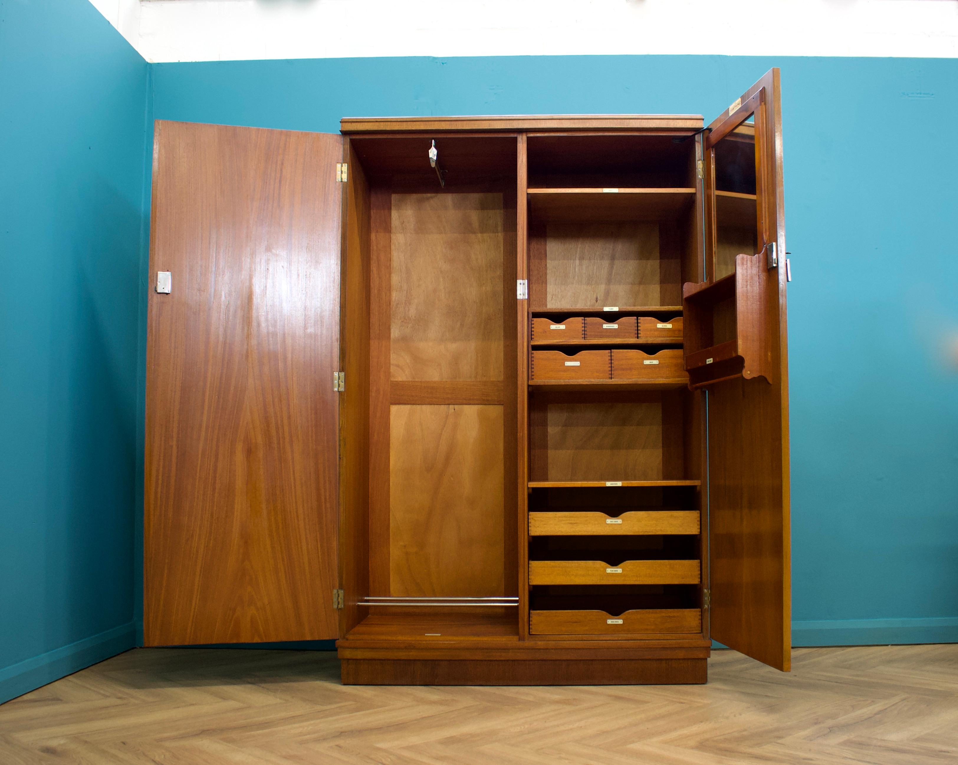British Antique Vintage Art Deco Burr Walnut Compactum Wardrobe from Verithing, 1930s