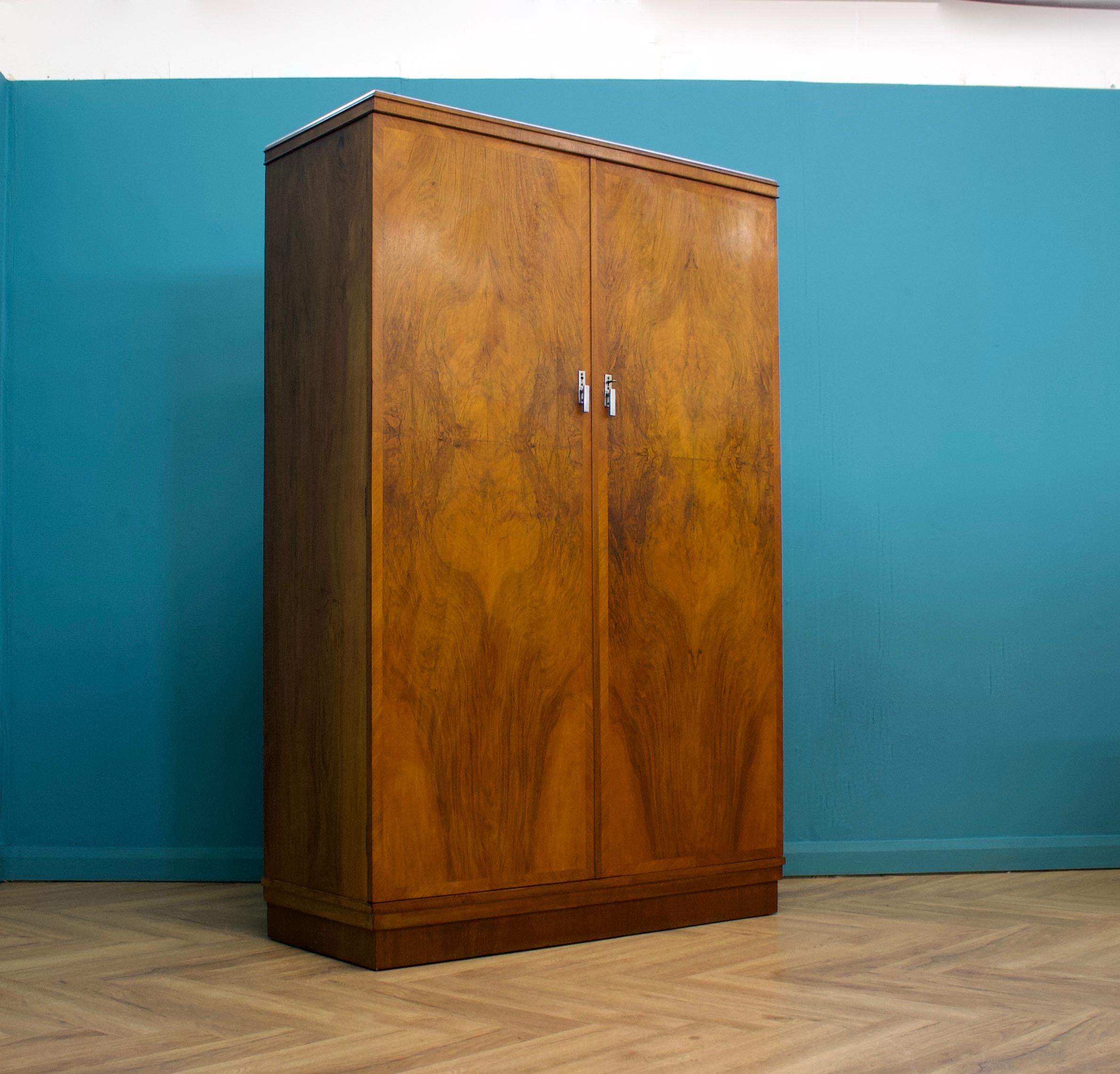 Veneer Antique Vintage Art Deco Burr Walnut Compactum Wardrobe from Verithing, 1930s