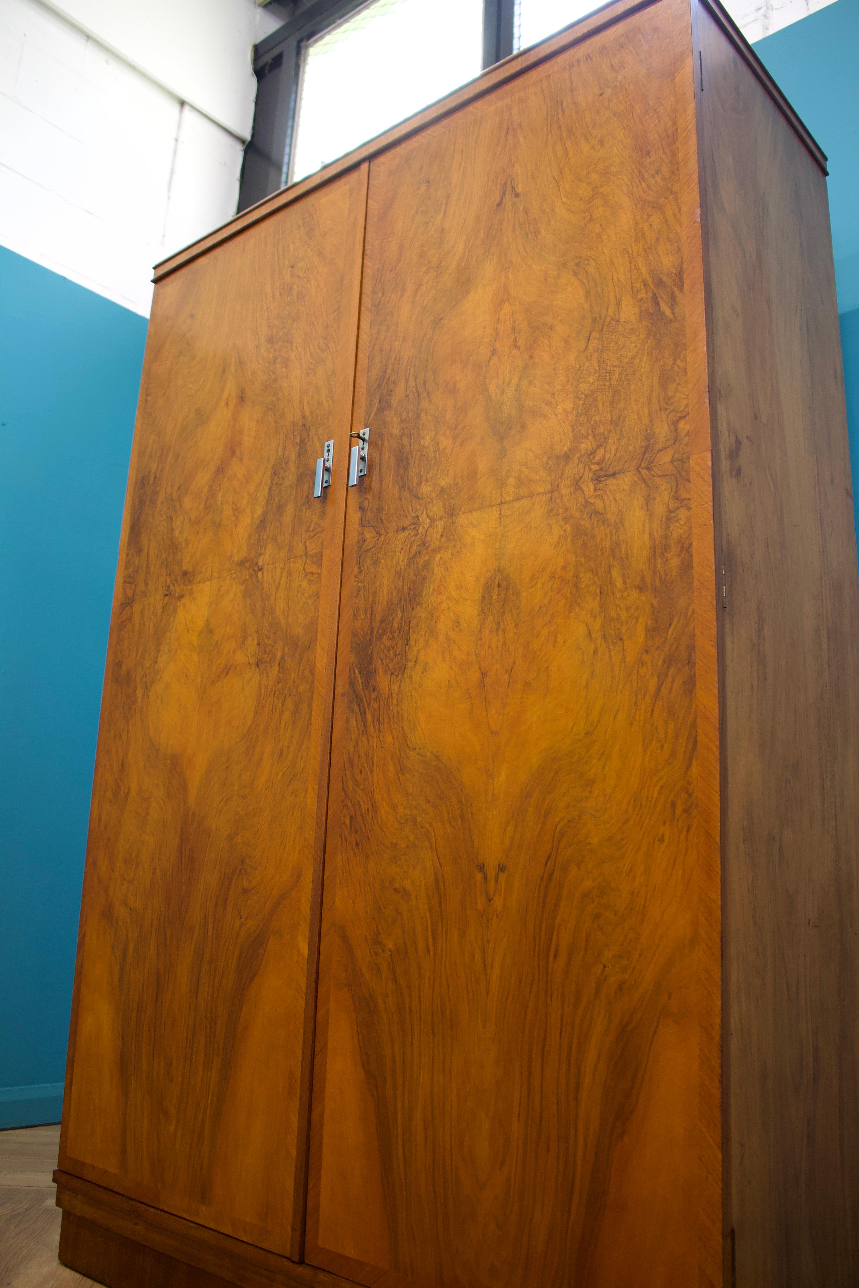 Mid-20th Century Antique Vintage Art Deco Burr Walnut Compactum Wardrobe from Verithing, 1930s