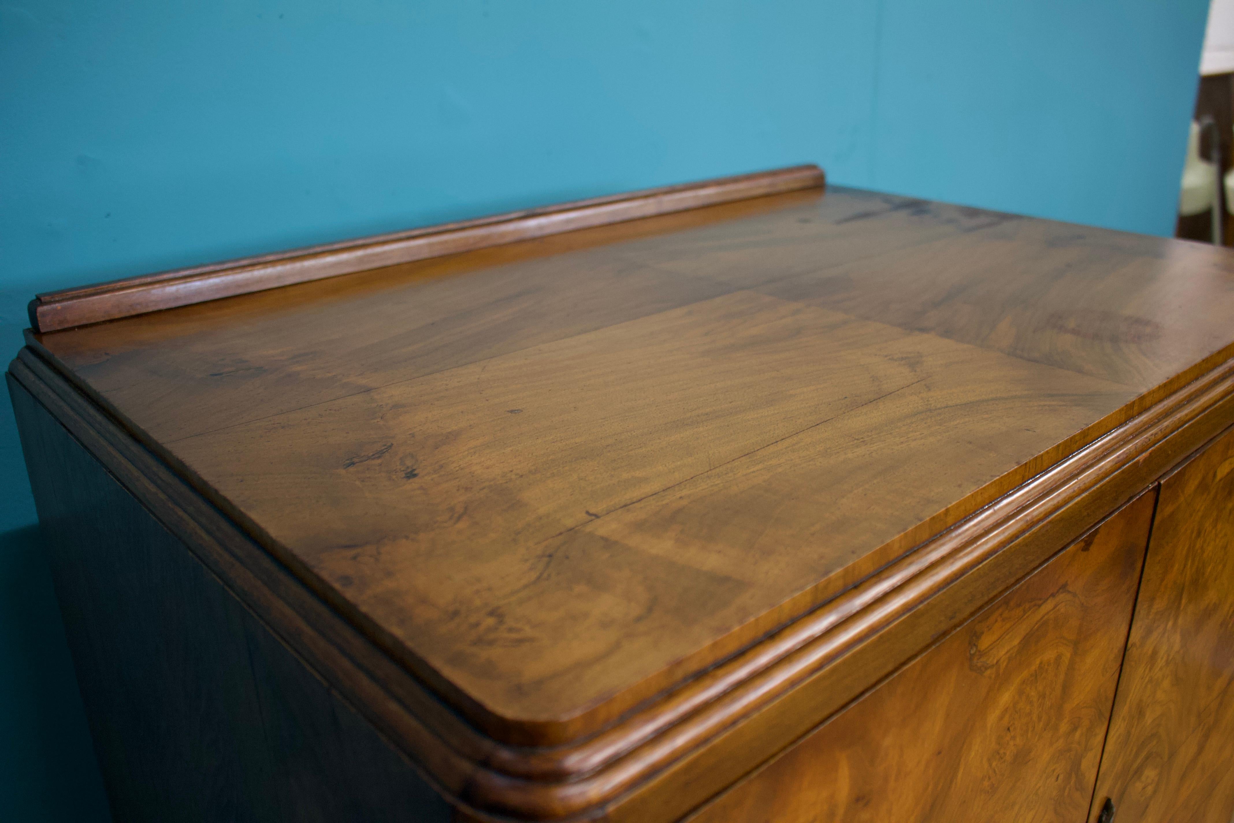 Wood Antique Vintage Art Deco Burr Walnut Tallboy Linen Cabinet, 1930s
