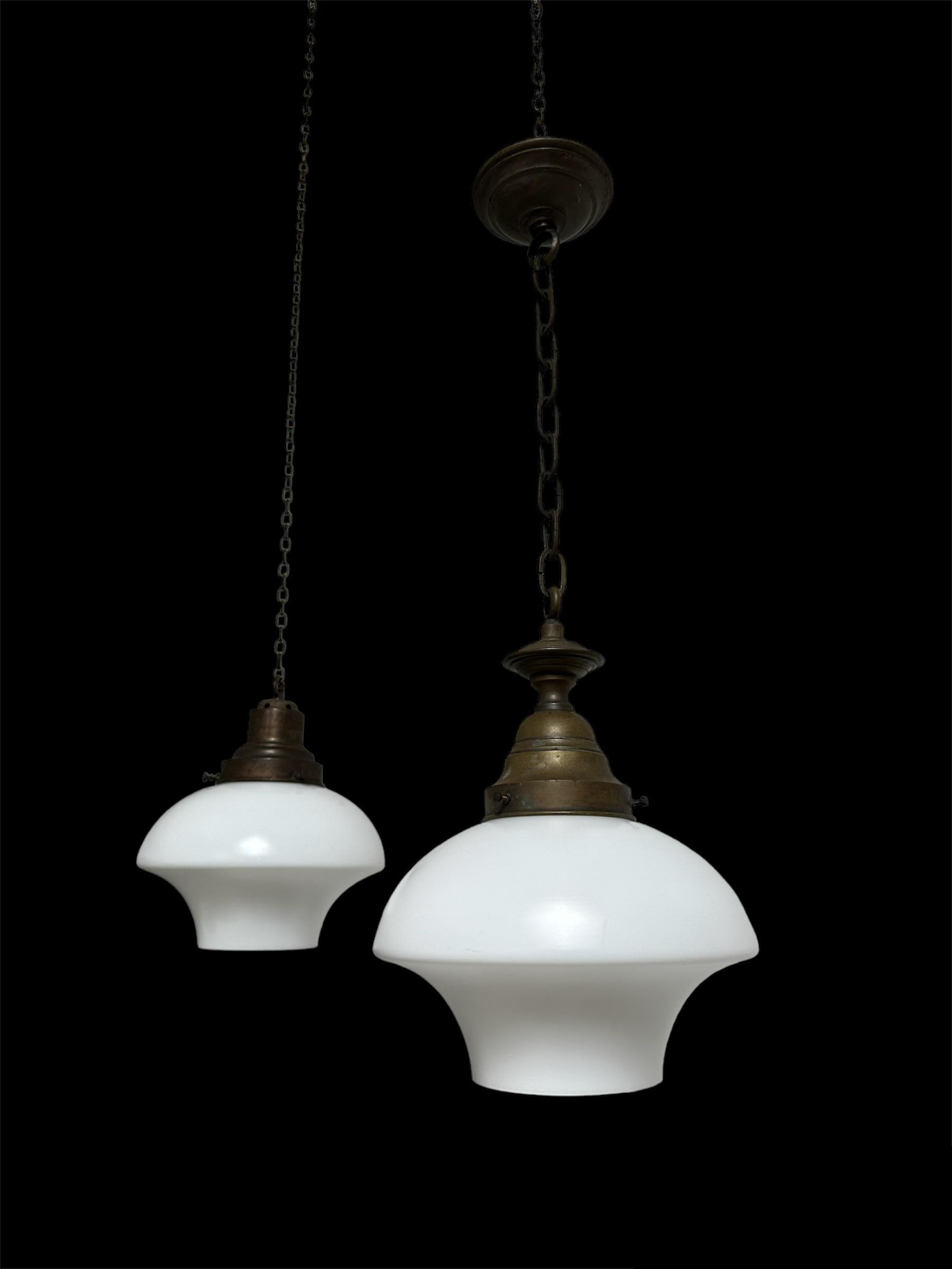 Antique Vintage Art Deco Church Opaline Milk Glass Ceiling Pendant Light Lamp In Good Condition For Sale In Sale, GB