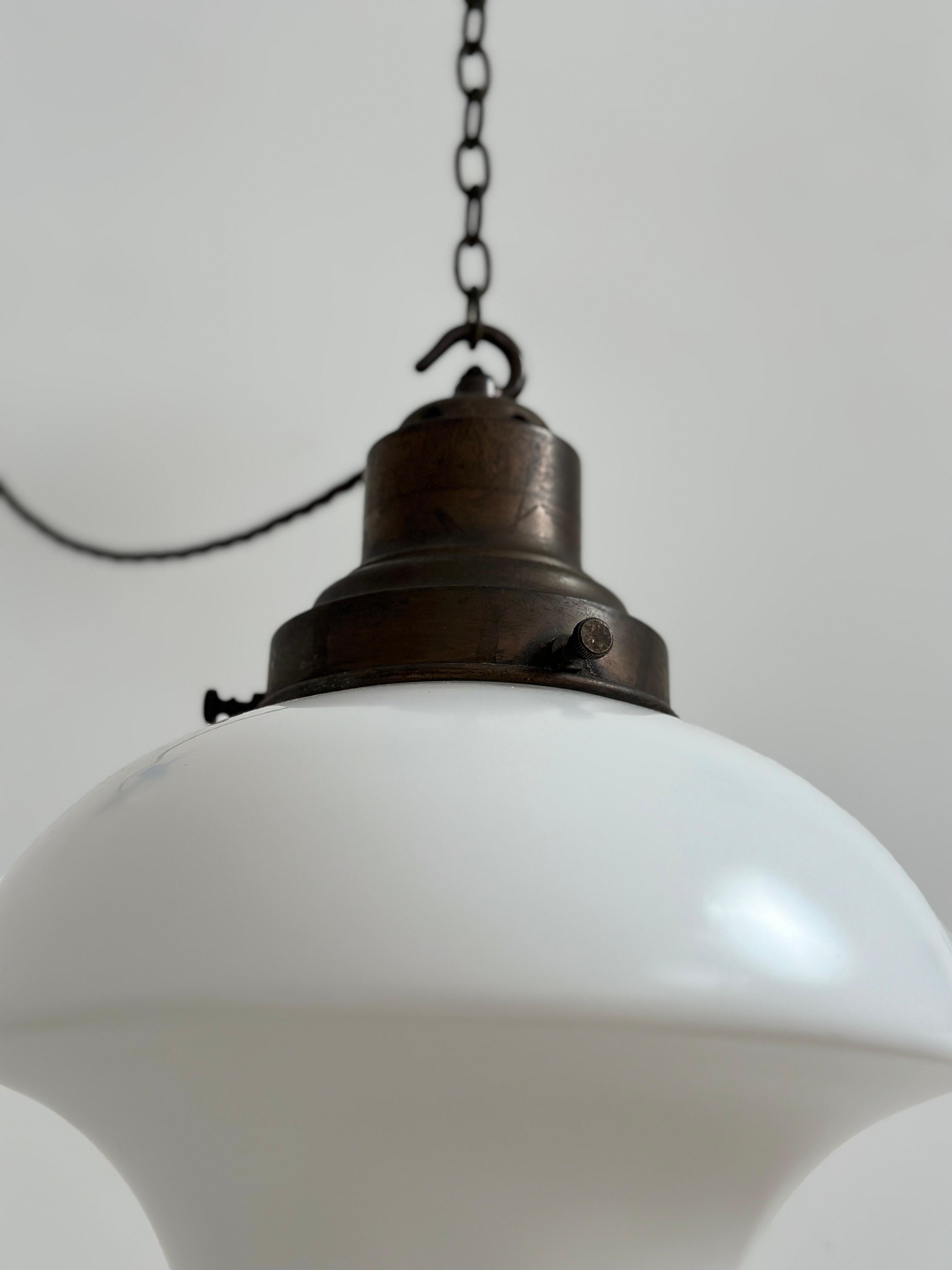 Antique Vintage Art Deco Church Opaline Milk Glass Ceiling Pendant Light Lamp For Sale 1