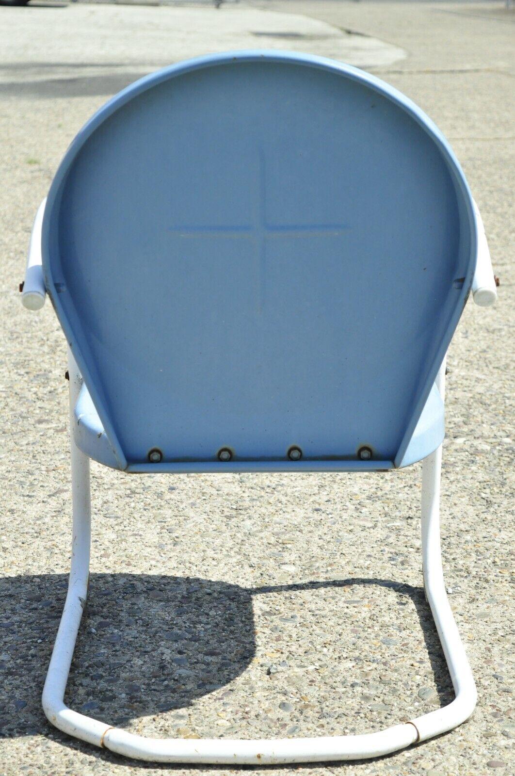 Antique Vintage Art Deco Steel Metal Blue Garden Patio Outdoor Chair For Sale 1