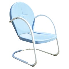 Chaise de jardin d'extérieur Art déco vintage d'antiquités en acier et métal bleu