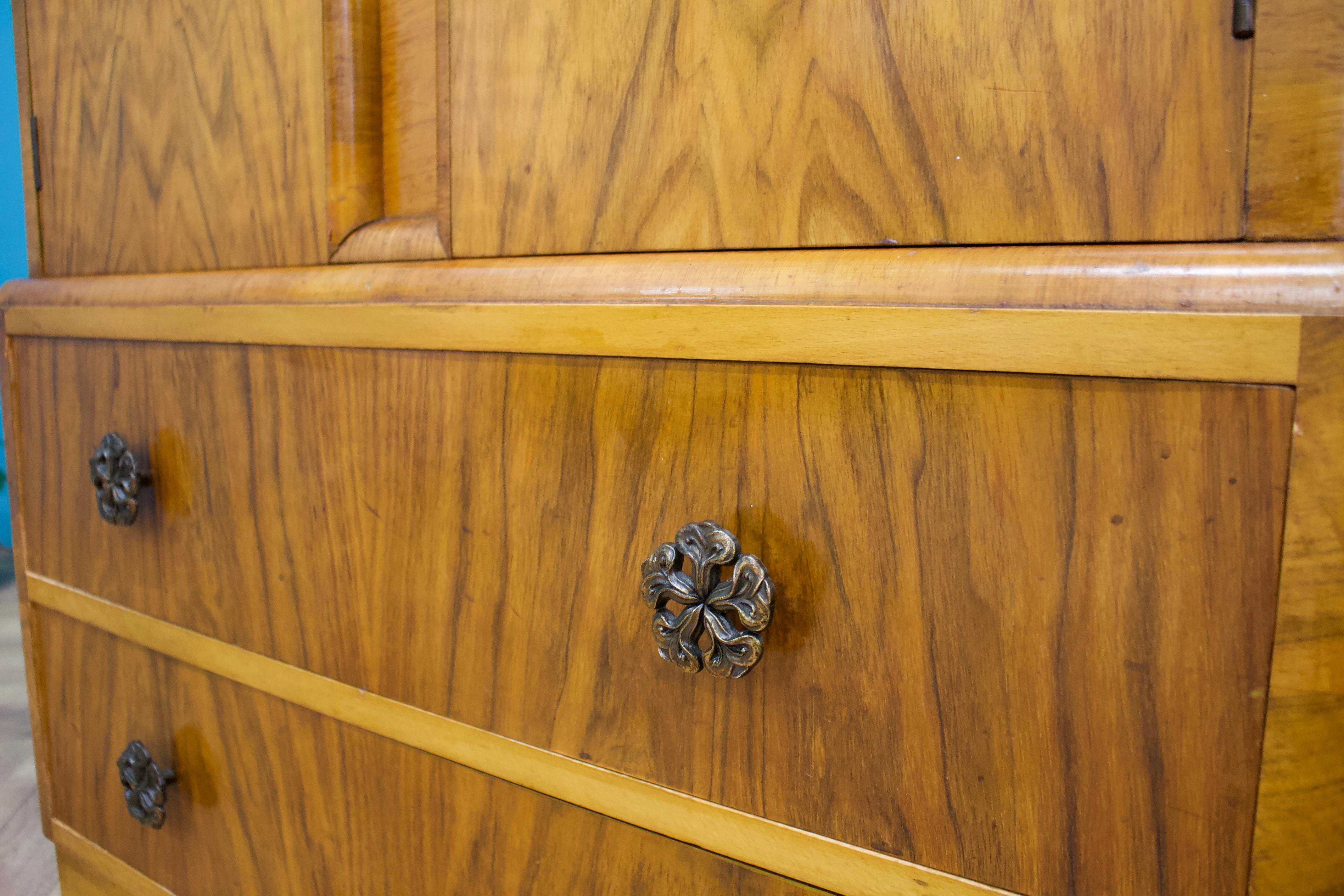 Antique Vintage Art Deco Style Burr Walnut Compact Compactum Wardrobe, 1950s 3