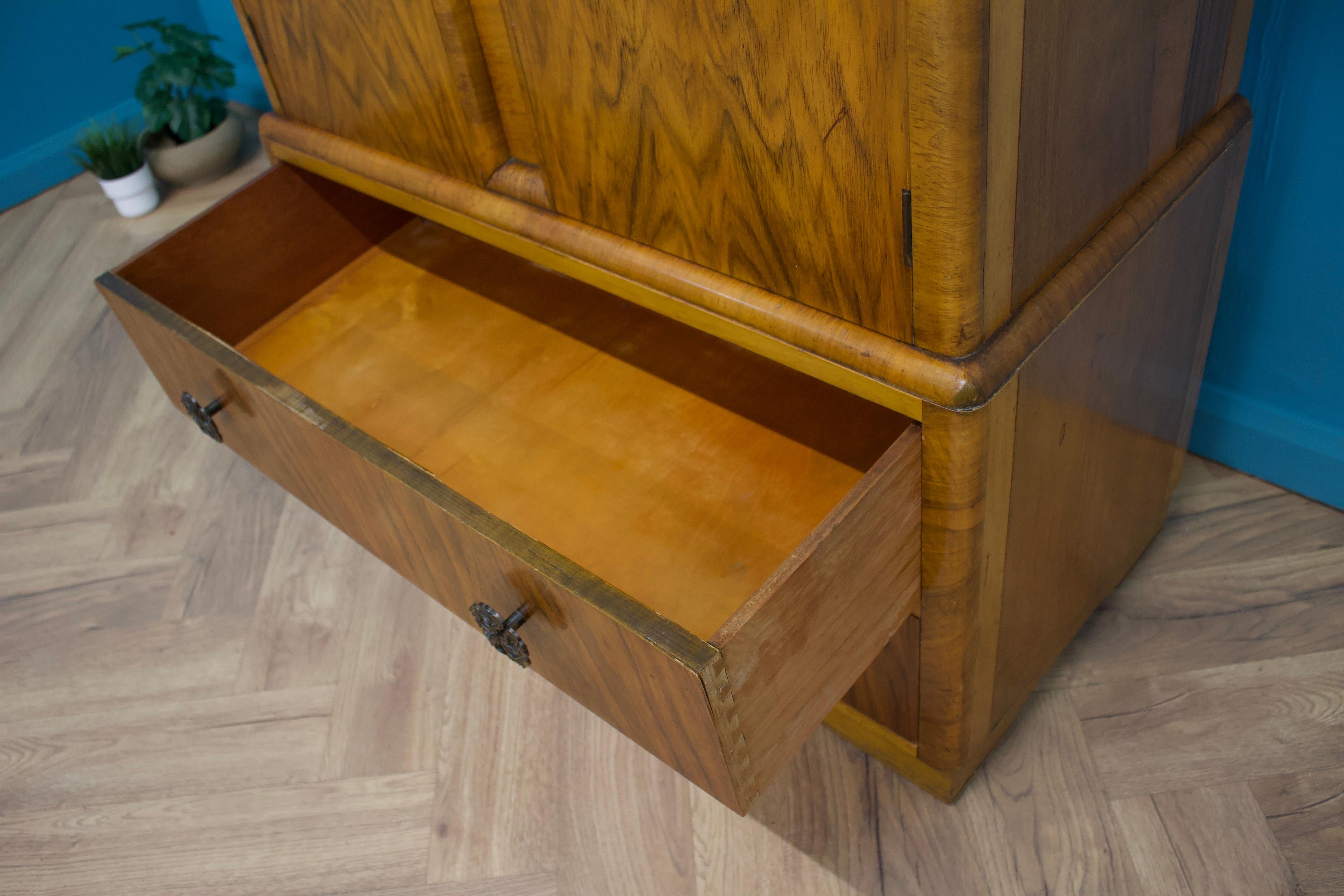 Antique Vintage Art Deco Style Burr Walnut Compact Compactum Wardrobe, 1950s 2