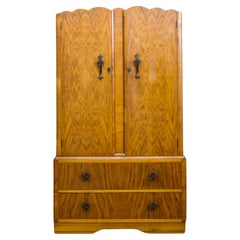 Retro Vintage Art Deco Style Burr Walnut Compact Compactum Wardrobe, 1950s