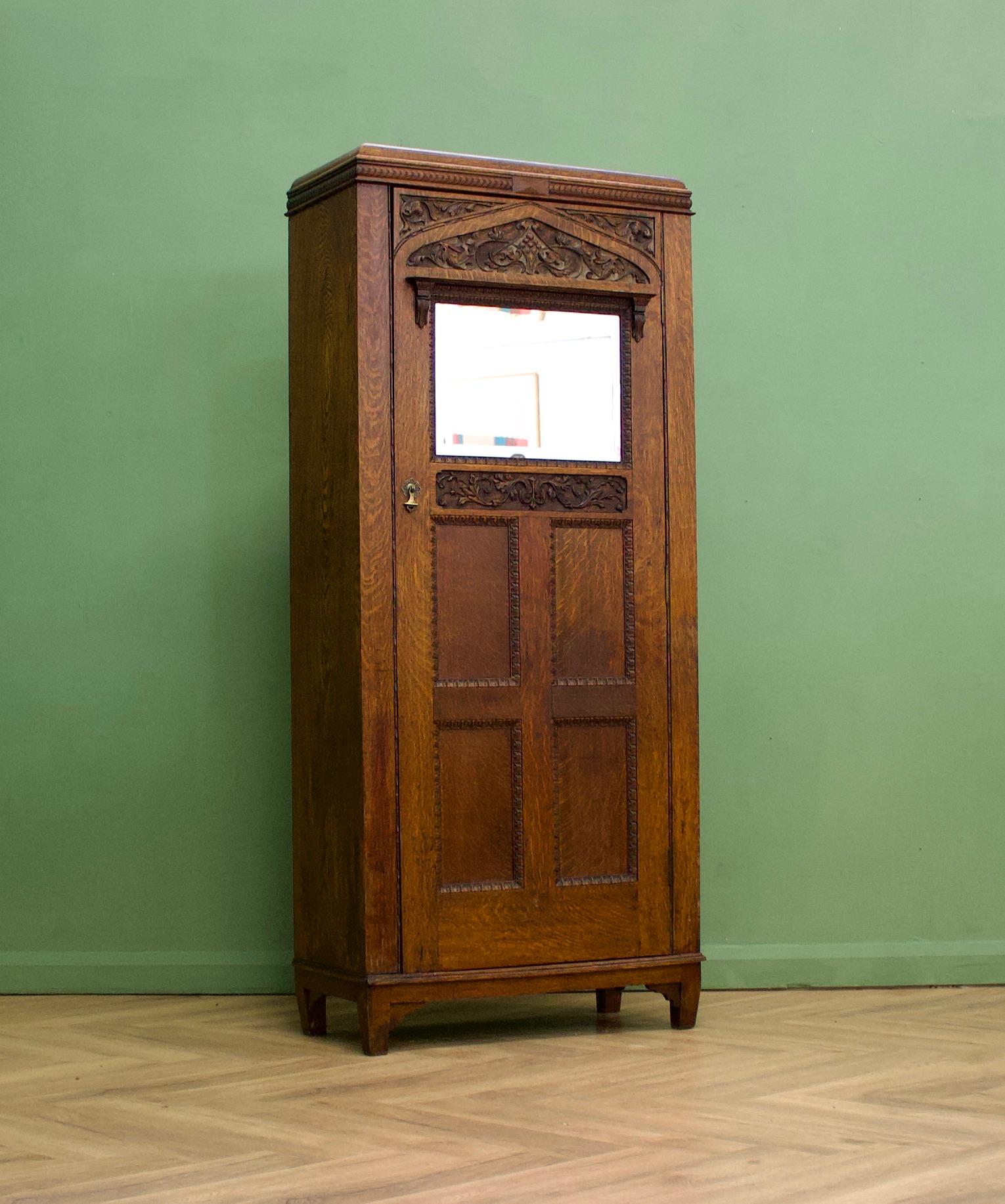 Antique Vintage Art Nouveau Oak Hall Robe Cupboard, 1910s 1