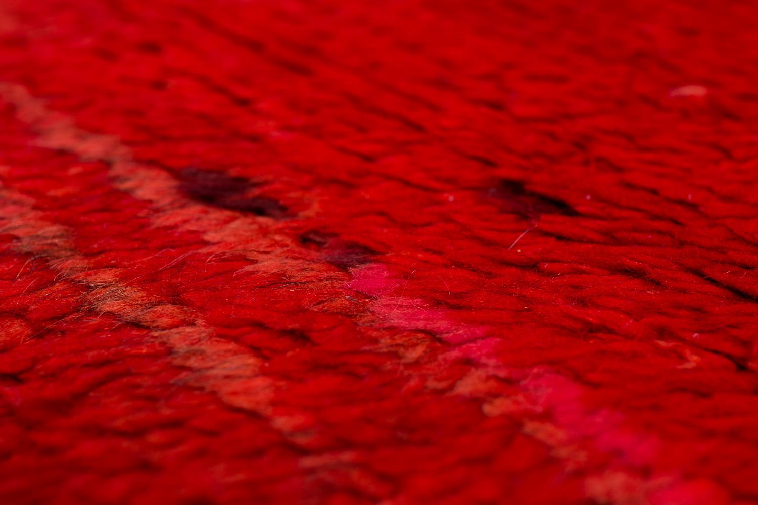 Alfombra marroquí antigua de lana con flecos Vintage Auténtico Rojo Tejido a mano en venta