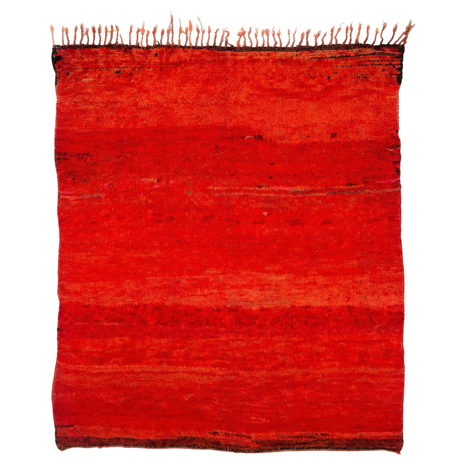 Alfombra marroquí antigua de lana con flecos Vintage Auténtico Rojo en venta