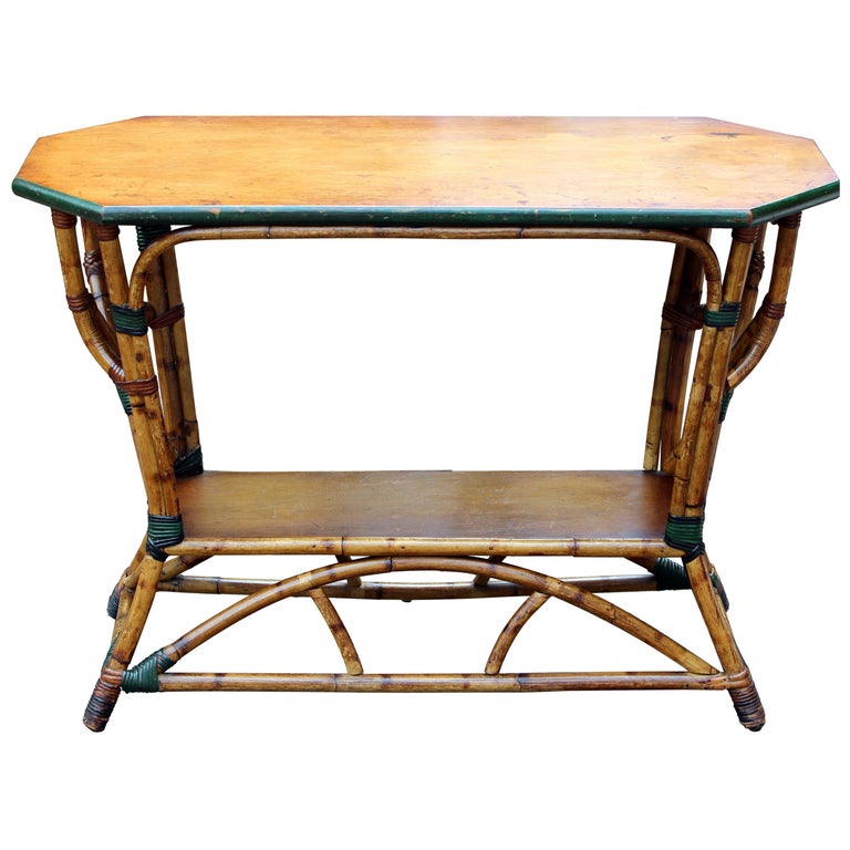 Antique Vintage Bamboo Console Hall Sofa Porch Table Banding