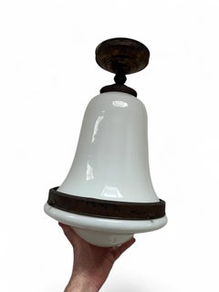Antique Vintage Bauhaus German Opaline Brass Ceiling Suspension Light Lamp By AEG