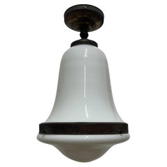 Antique Vintage Bauhaus German Opaline Brass Ceiling Pendant Light Lamp By AEG