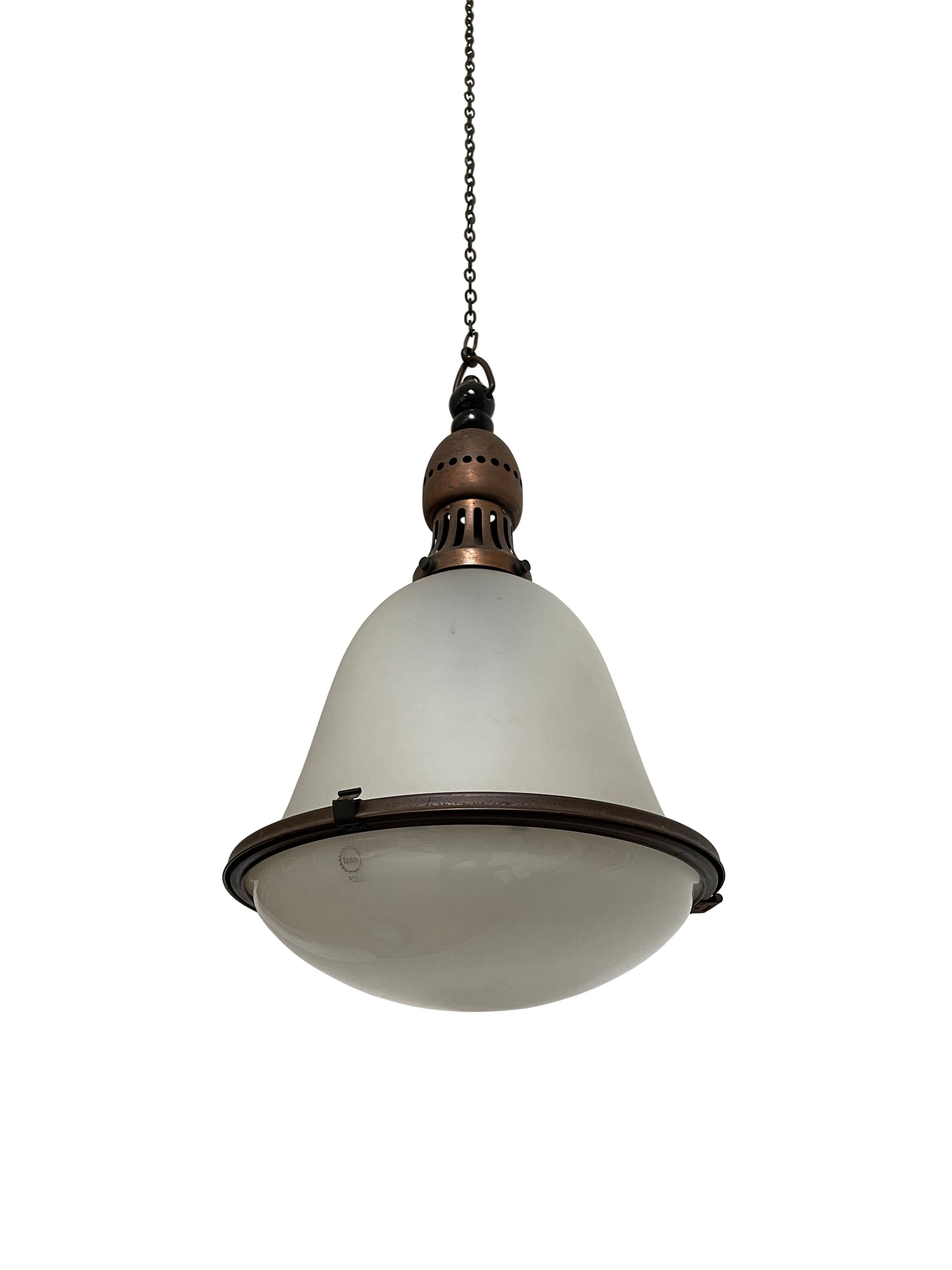 German Antique Vintage Bauhaus Kandem Opaline Etched Glass Ceiling Pendant Light Lamp For Sale