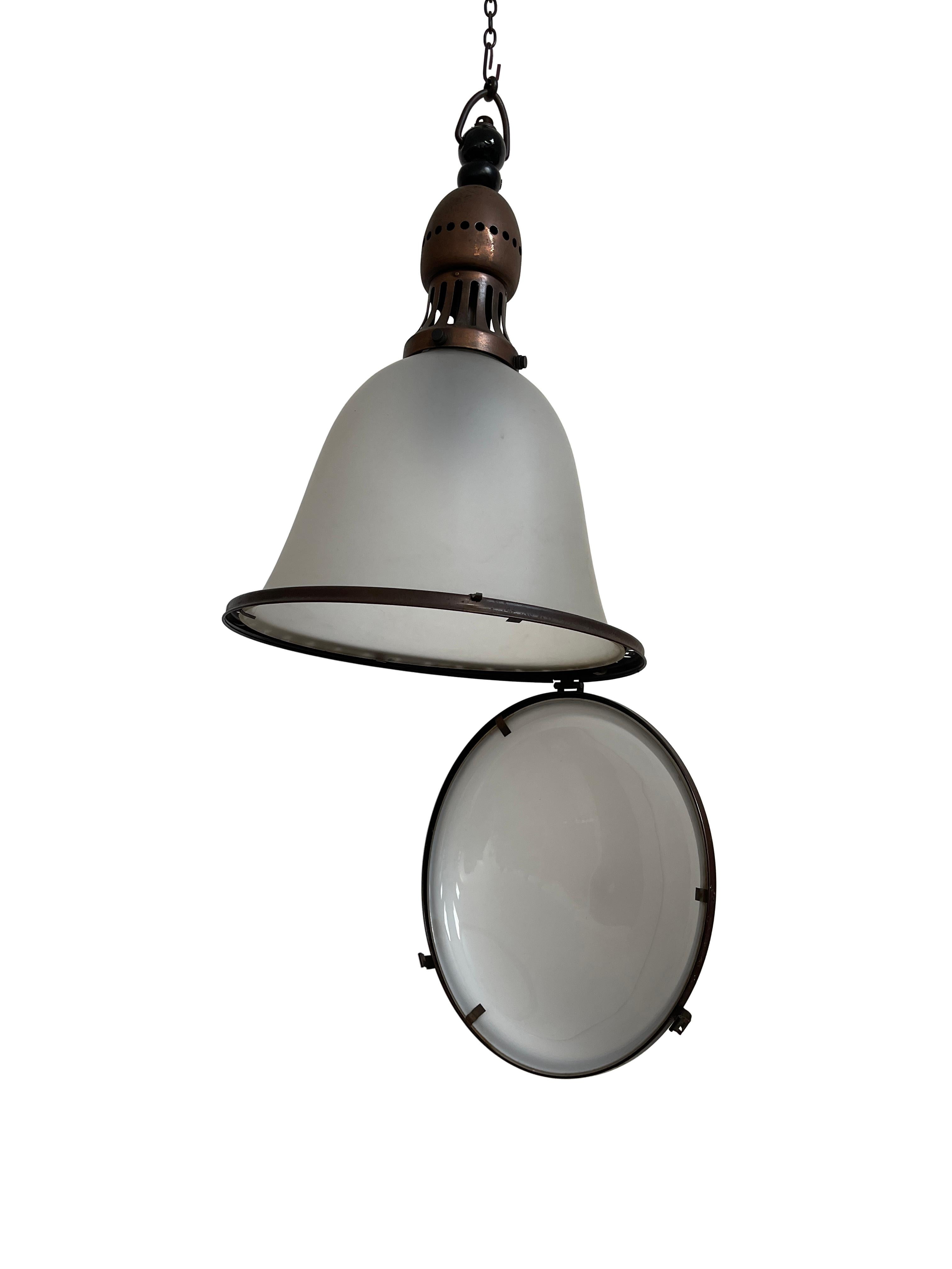 Antique Vintage Bauhaus Kandem Opaline Etched Glass Ceiling Pendant Light Lamp In Good Condition For Sale In Sale, GB