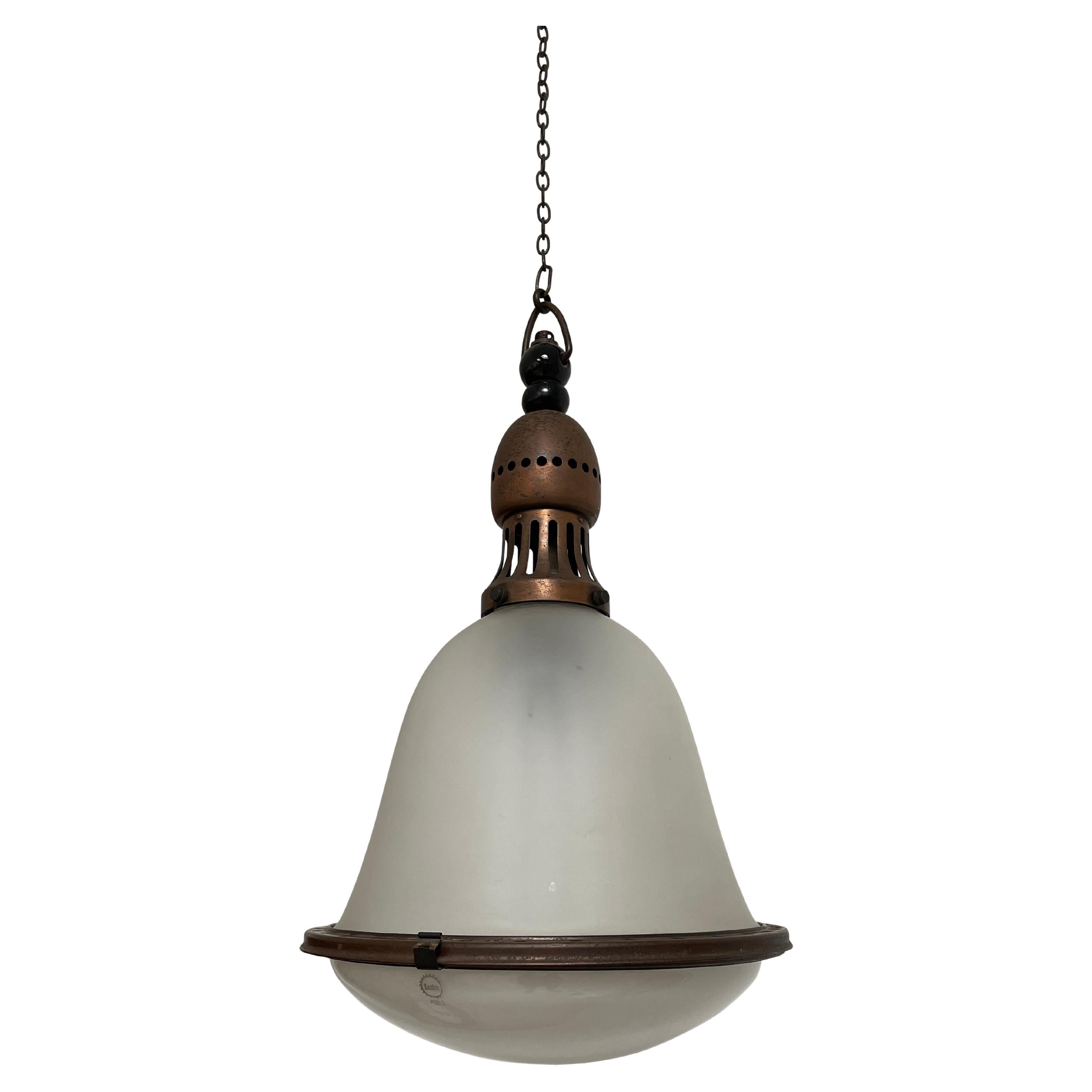 Antique Vintage Bauhaus Kandem Opaline Etched Glass Ceiling Pendant Light Lamp For Sale