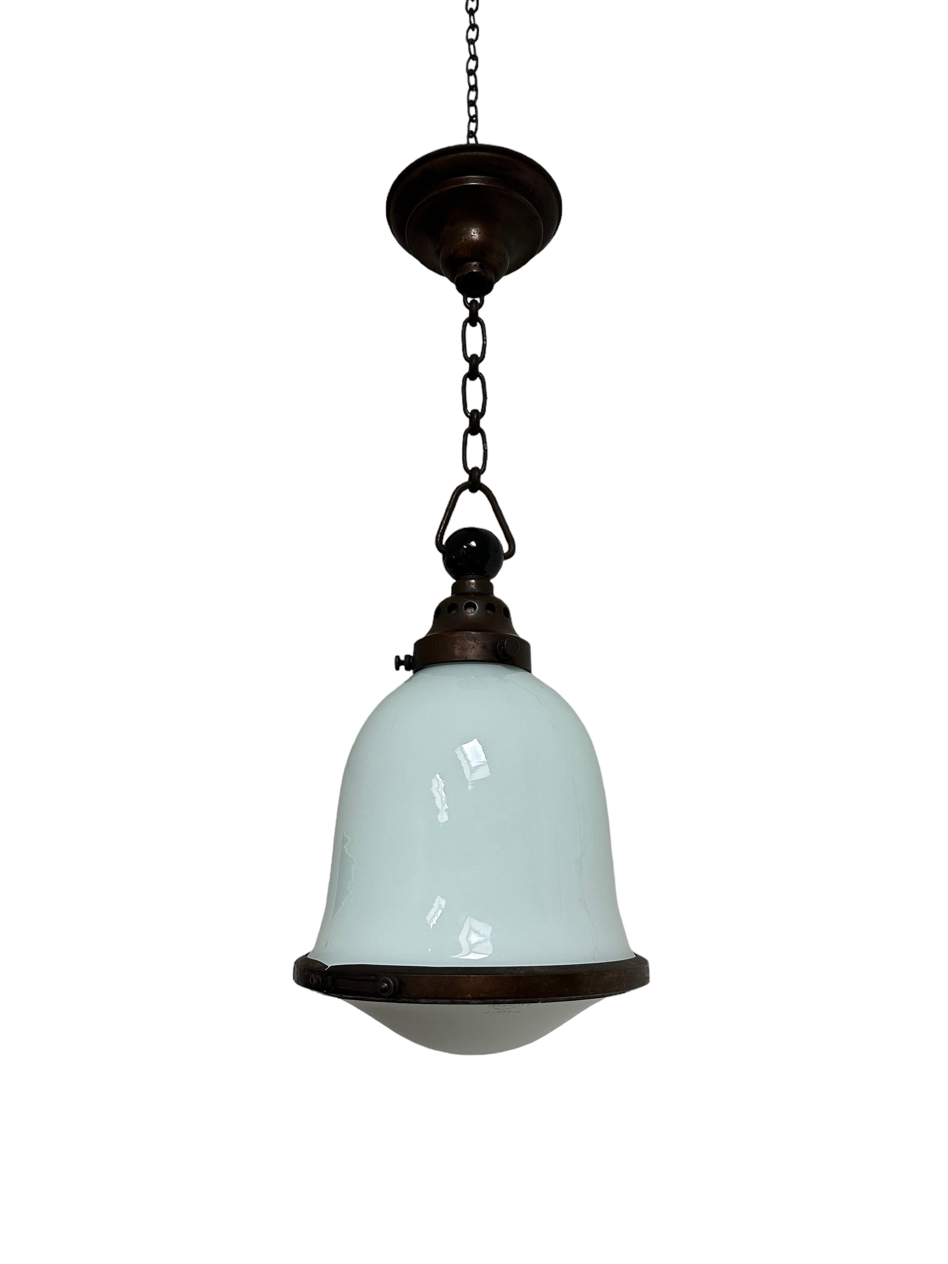 German Antique Vintage Bauhaus Kandem Opaline Milk Glass Ceiling Pendant Light Lamp