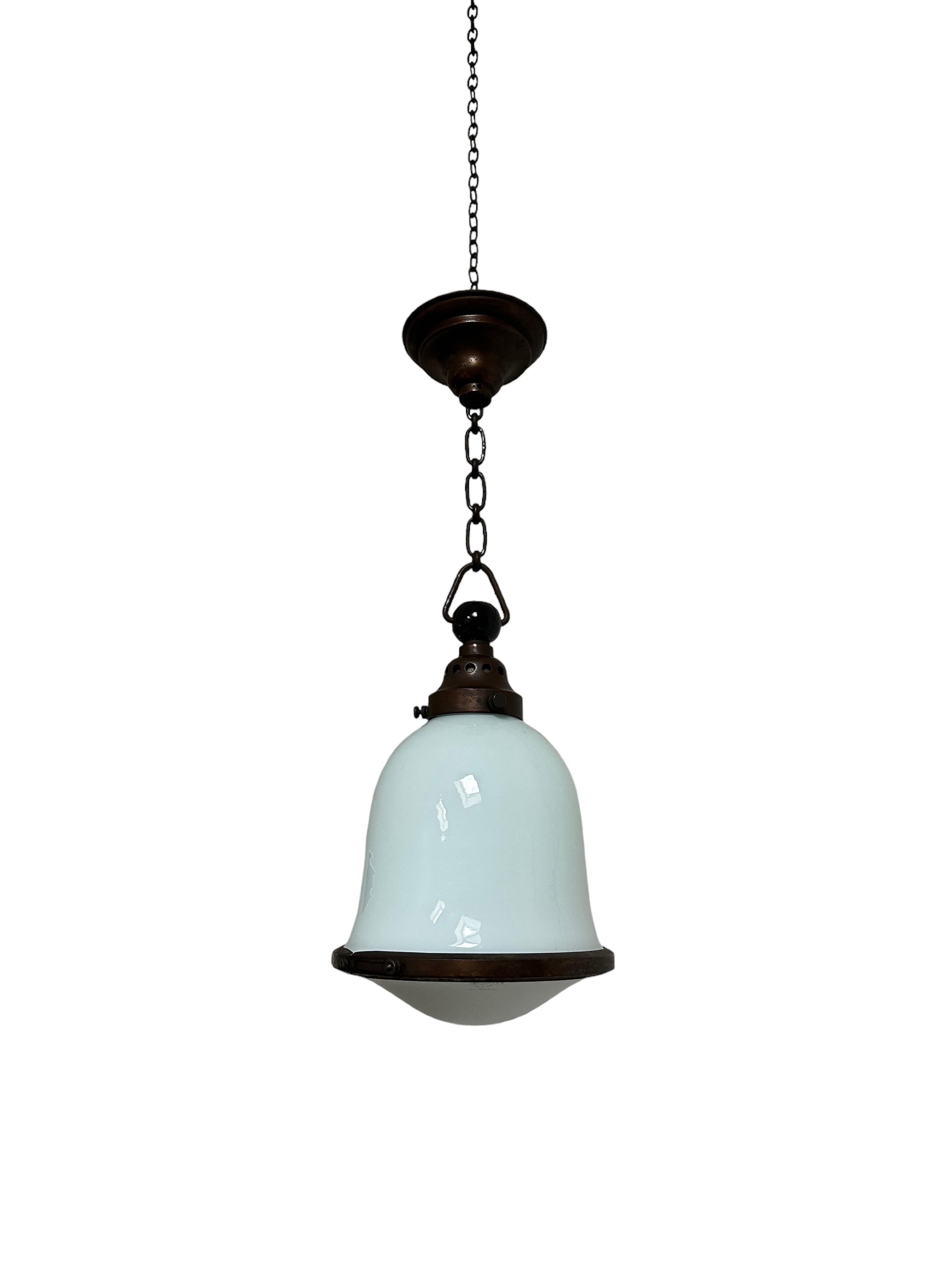 Antique Vintage Bauhaus Kandem Opaline Milk Glass Ceiling Pendant Light Lamp In Good Condition In Sale, GB
