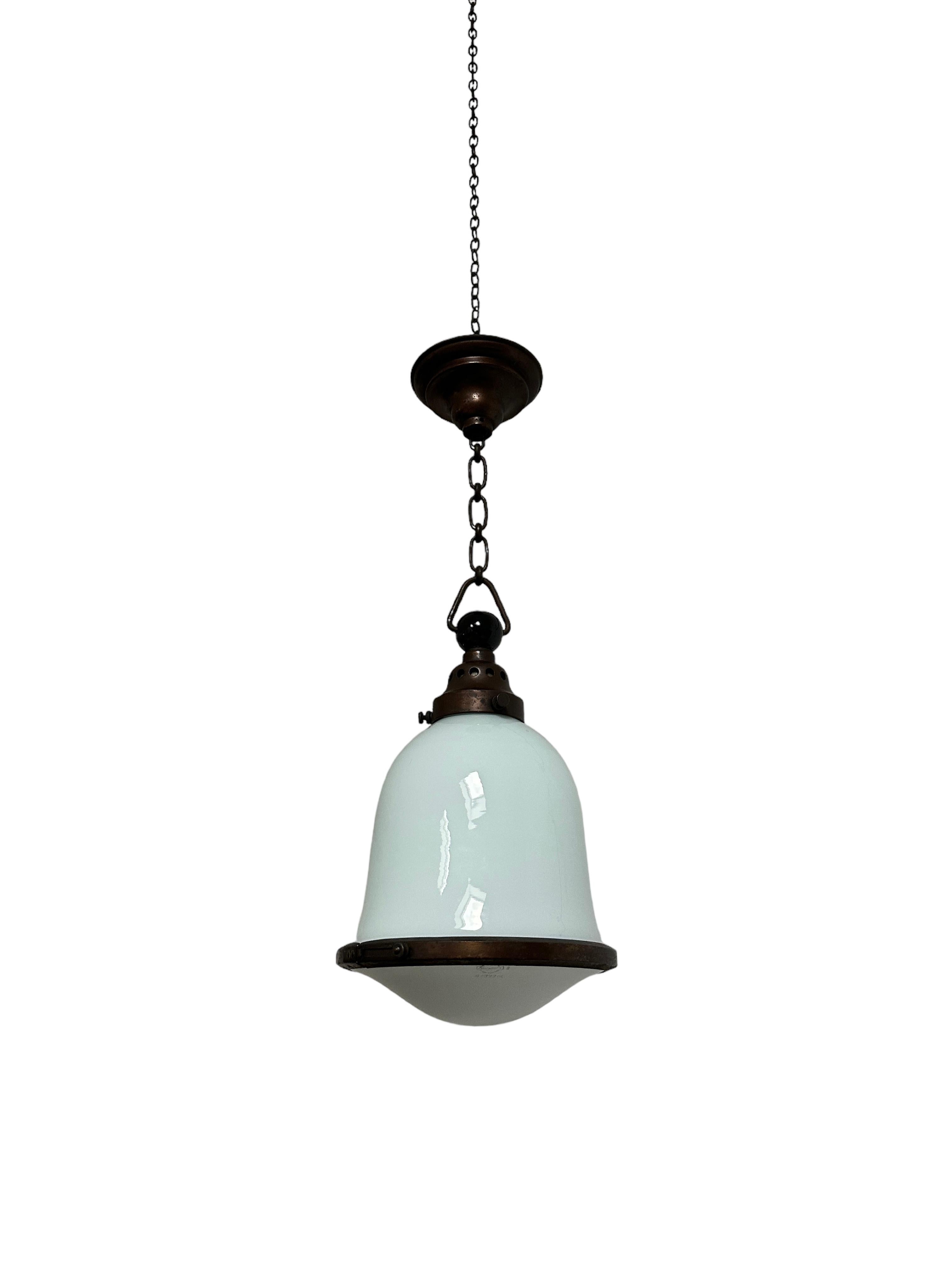 20th Century Antique Vintage Bauhaus Kandem Opaline Milk Glass Ceiling Pendant Light Lamp