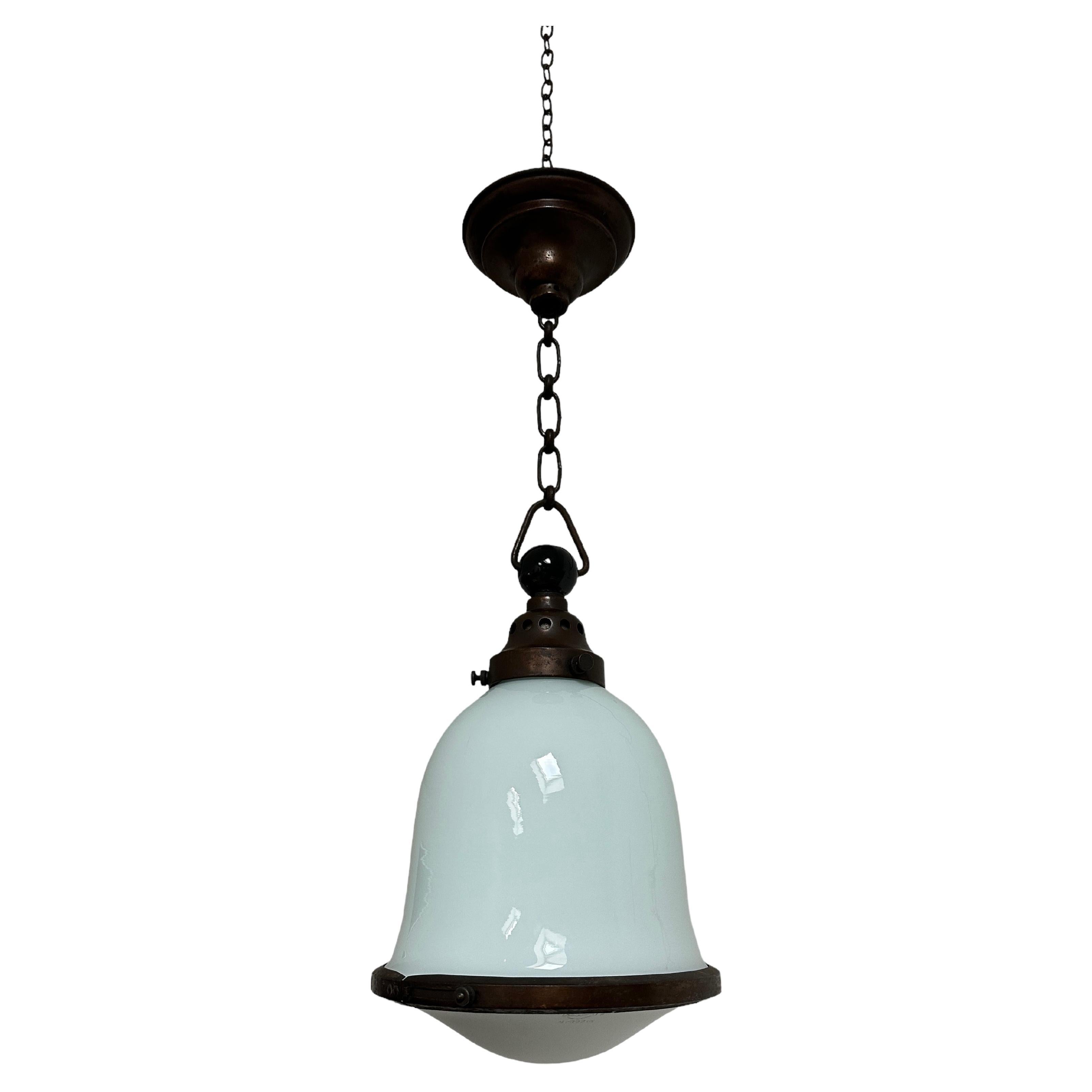 Antique Vintage Bauhaus Kandem Opaline Milk Glass Ceiling Pendant Light Lamp
