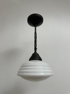 Antique Vintage Bauhaus Opaline Milk Glass Ceiling Pendant Light Lamp By Philips
