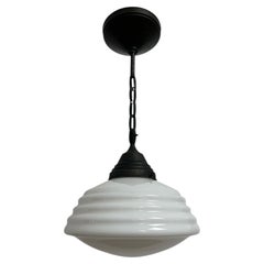 Antique Vintage Bauhaus Opaline Milk Glass Ceiling Pendant Light Lamp By Philips