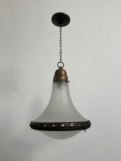 Antique Vintage Bauhaus Peter Behrens Style Glass Brass Ceiling Pendant Light