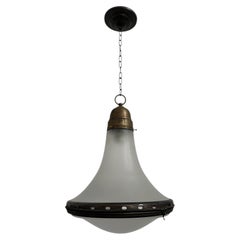 Antique Vintage Bauhaus Peter Behrens Style Glass Brass Ceiling Pendant Light