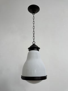 Antique Vintage Bauhaus Peter Behrens Style Opaline Copper Ceiling Pendant Light