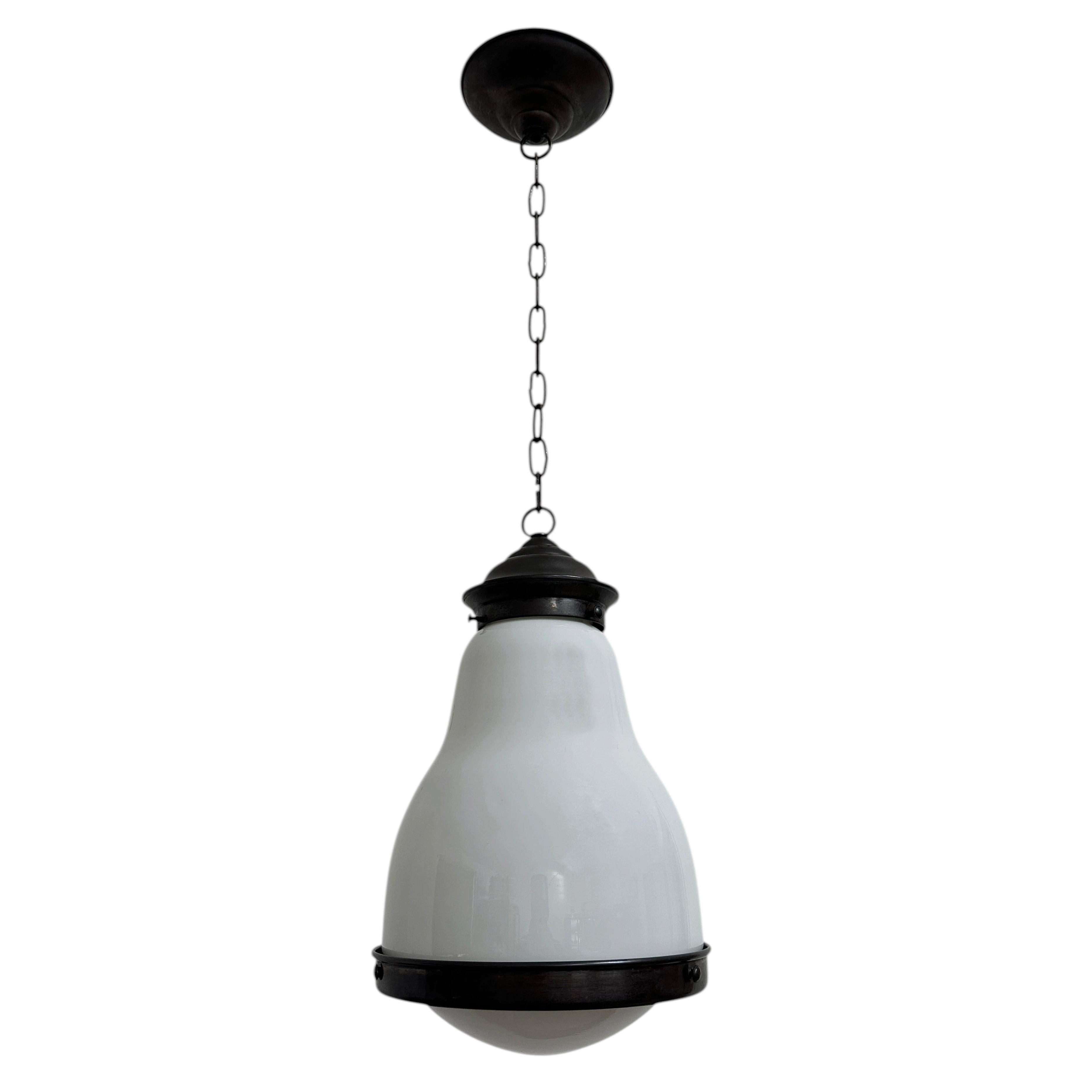 Antike Vintage Bauhaus Peter Behrens Stil Opal-Kupfer-Deckenpendelleuchte