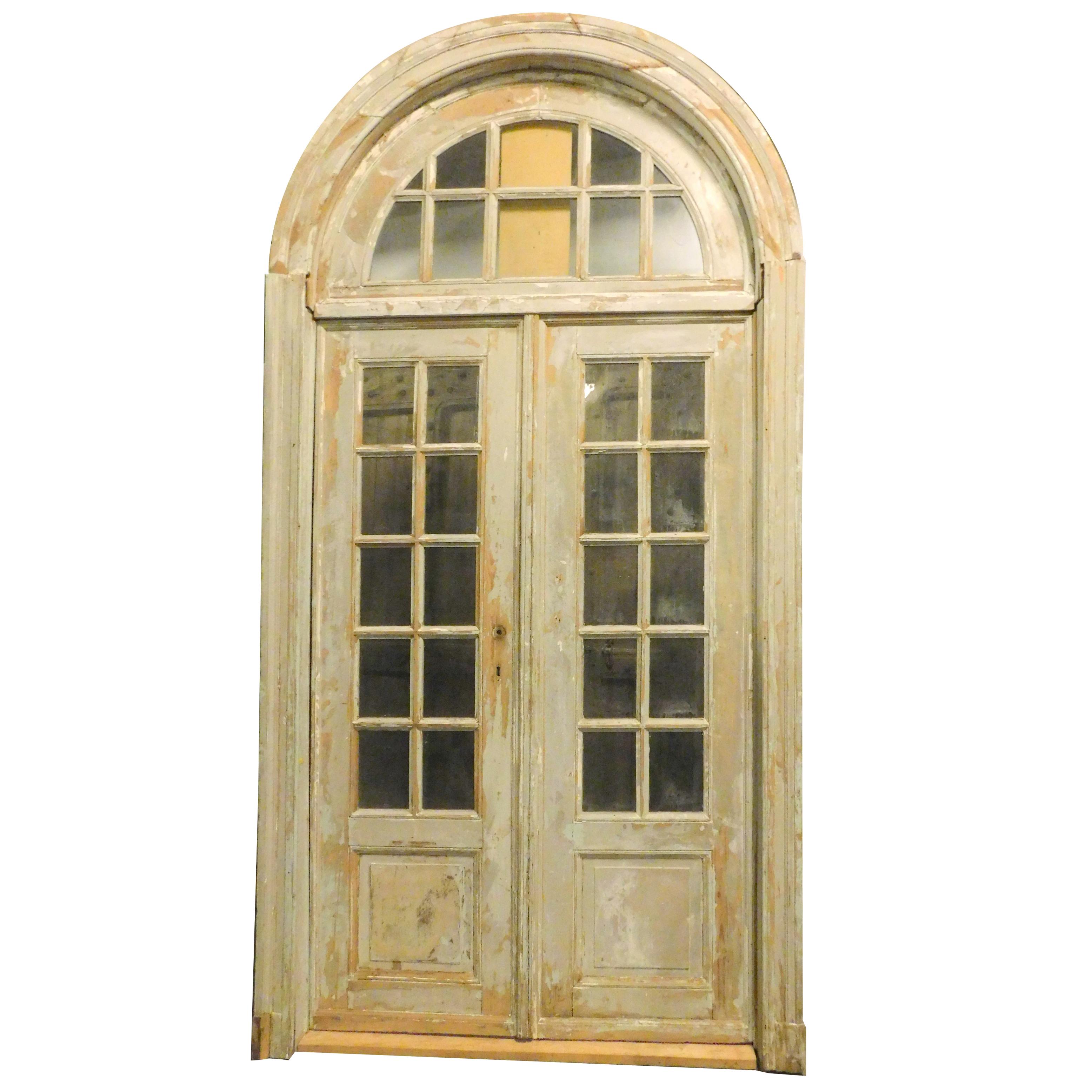 Antique Vintage Beige Double-Glazed Door, Great Light Curtains, 1900, France