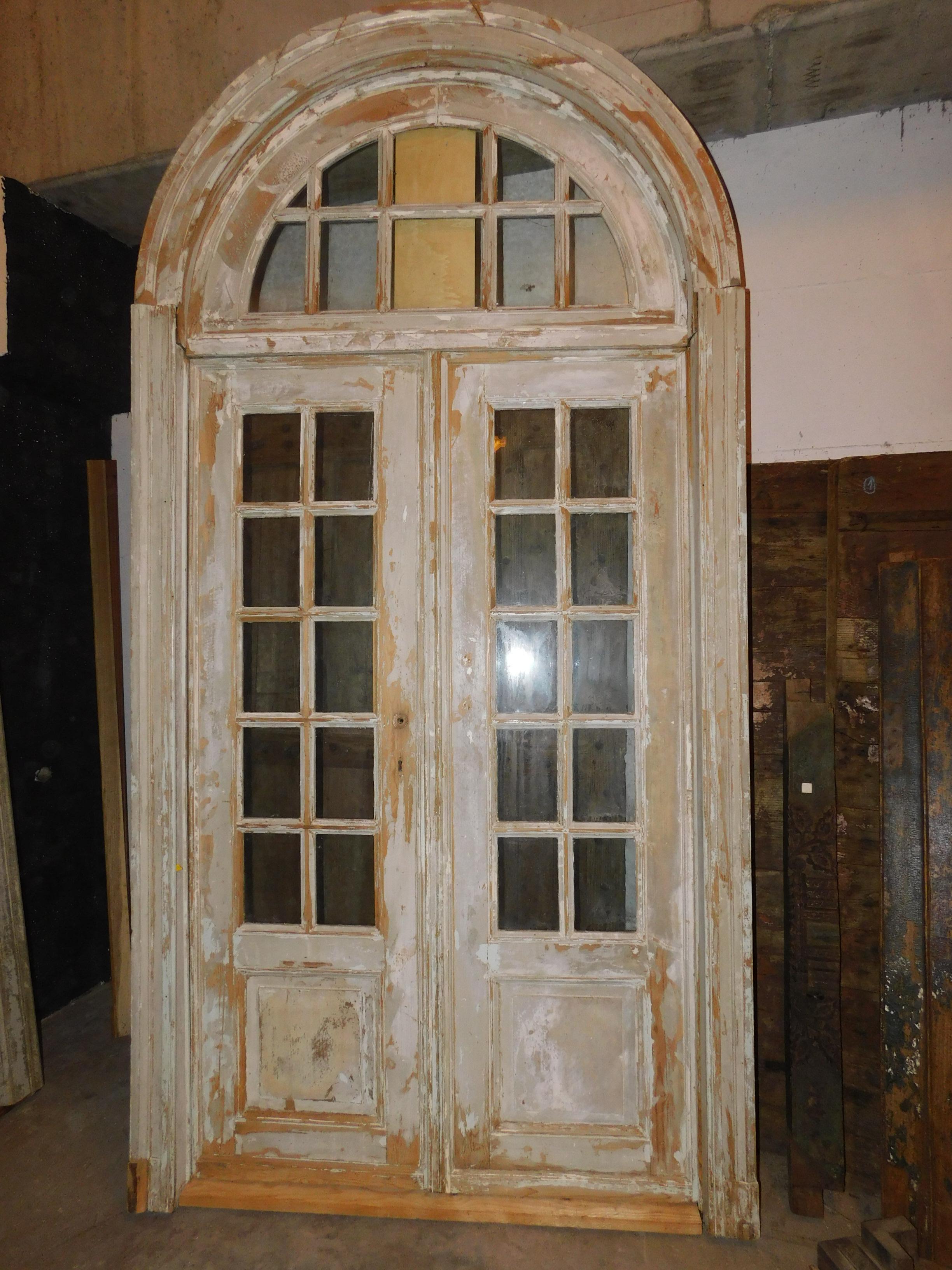 20th Century Antique Vintage Beige Double-Glazed Door, Great Light Curtains, 1900, France