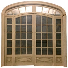 Antique Vintage Beige Double-Glazed Door, Great Light Curtains, 1900, France