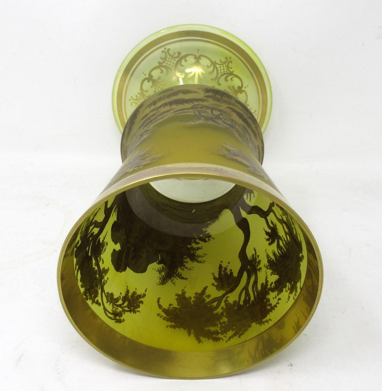 Antique Vintage Bohemian Amber Engraved Glass Goblet Urn Vase Landscape Scene 4
